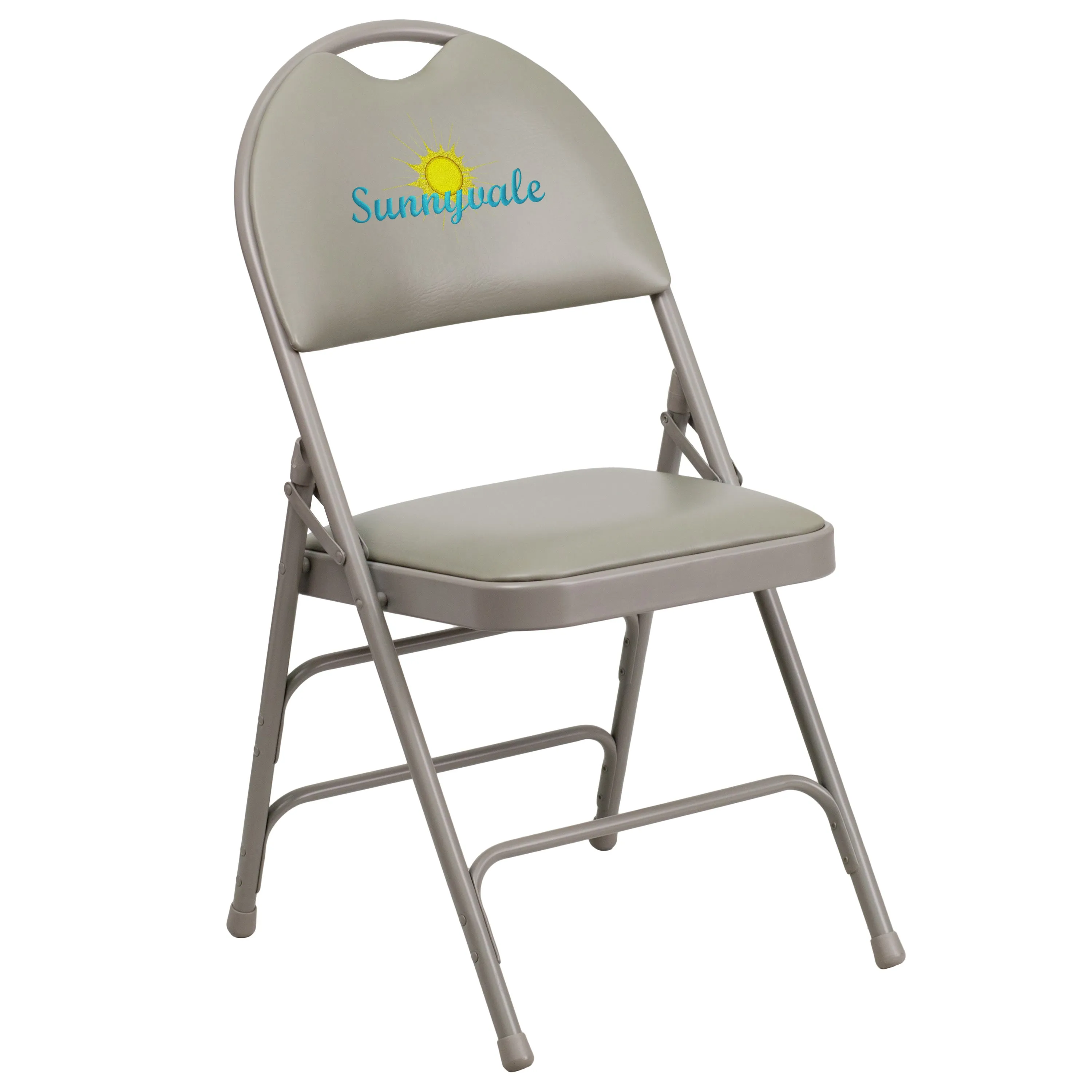 Embroidered HERCULES Series Extra Large Ultra-Premium Triple Braced Metal Folding Chair with Easy-Carry Handle