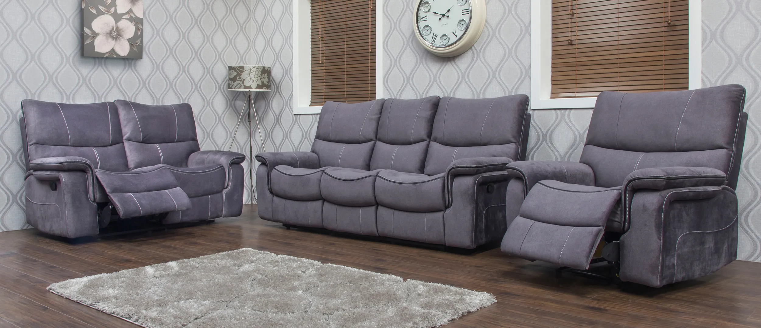 Emilio Dark Grey Reclining Sofa Range by Sofahouse