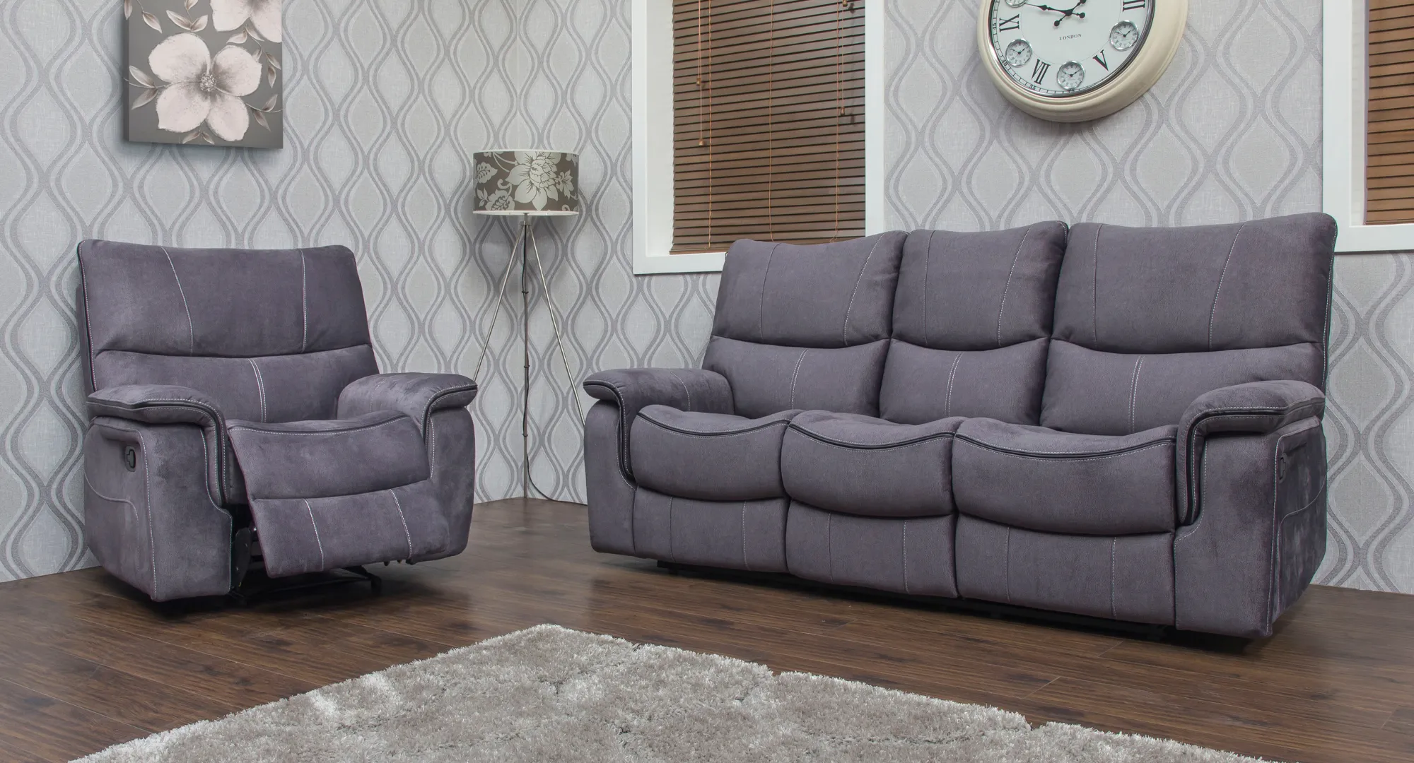 Emilio Dark Grey Reclining Sofa Range by Sofahouse