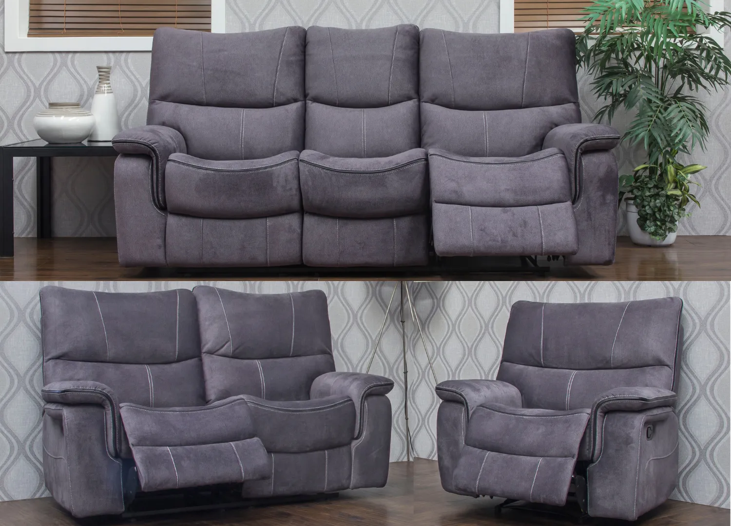 Emilio Dark Grey Reclining Sofa Range by Sofahouse