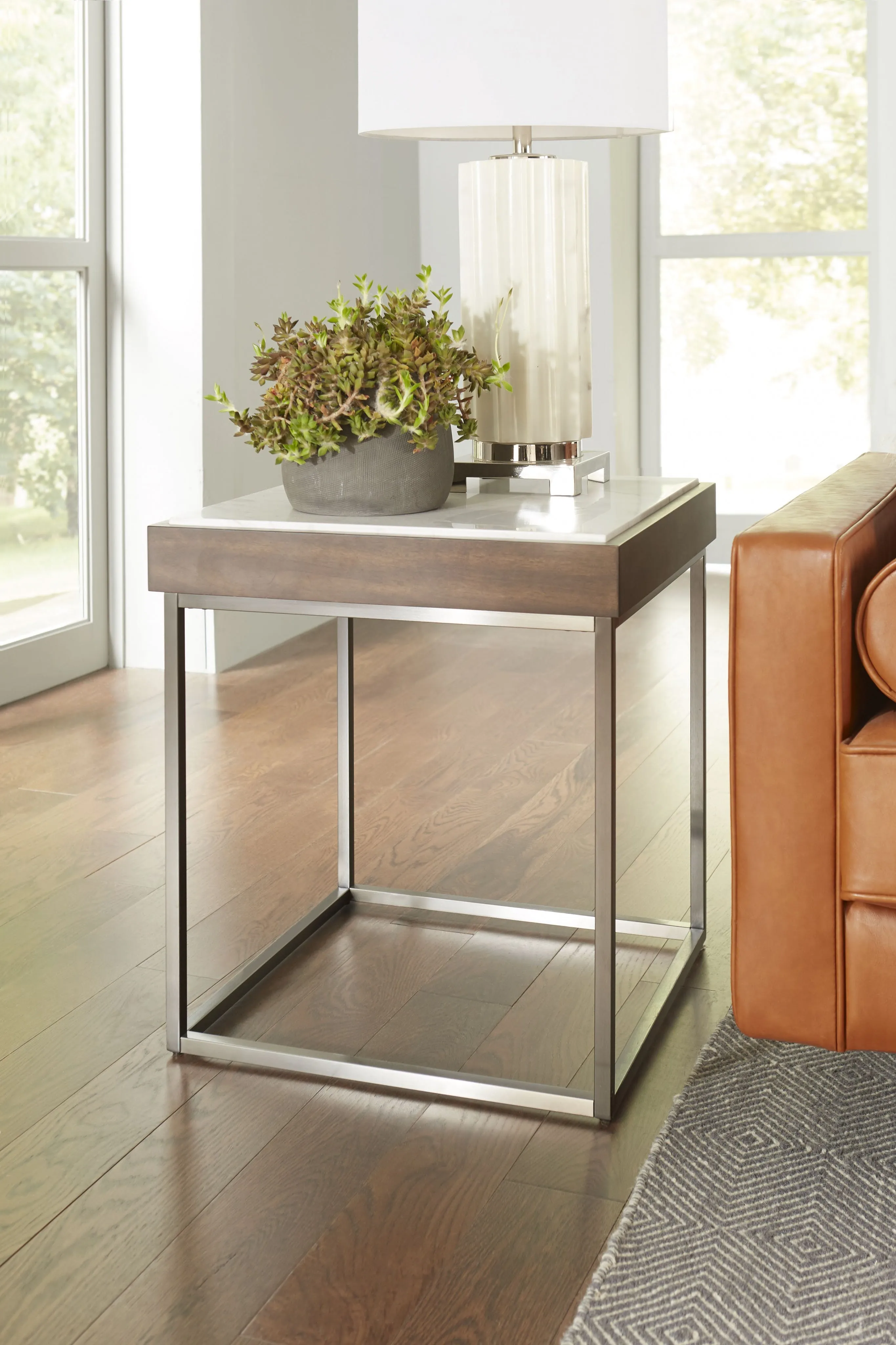 Ennis Walnut End Table with Natural Marble Top