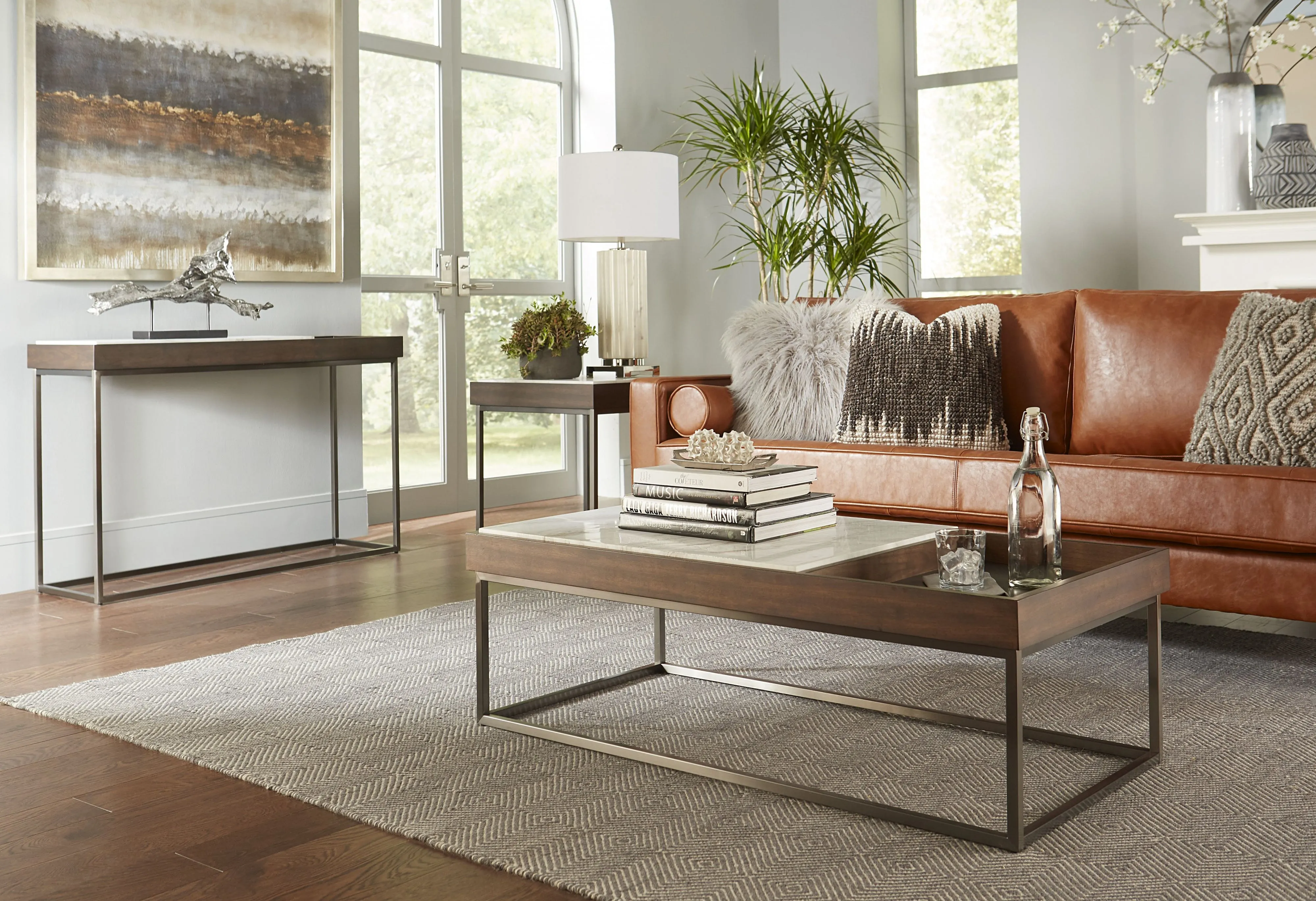 Ennis Walnut End Table with Natural Marble Top