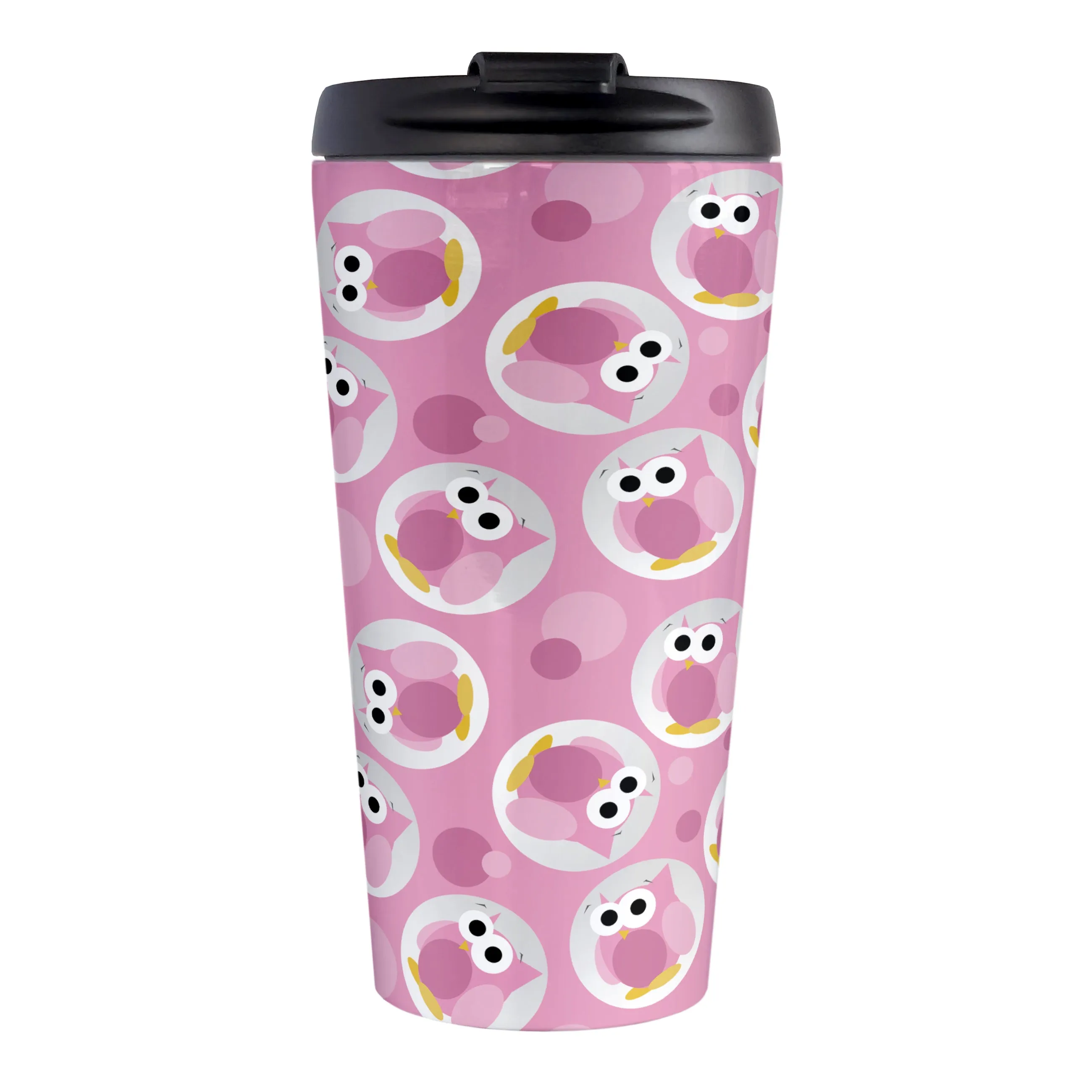 Funny Cute Pink Owl Pattern Travel Mug