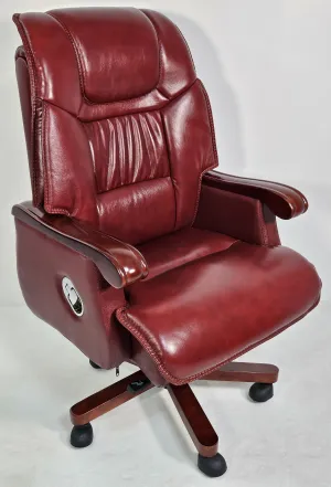 Genuine Burgundy Leather Executive Reclining Office Chair with Walnut Arms - 893