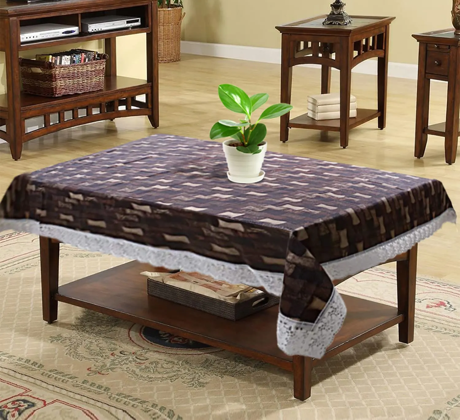 Heart Home 40"x60" Bamboo Design PVC Waterproof, Antislip & Wipe Clean Center Table Cover for 4 Seater (Brown)-HS43HEARTH25570