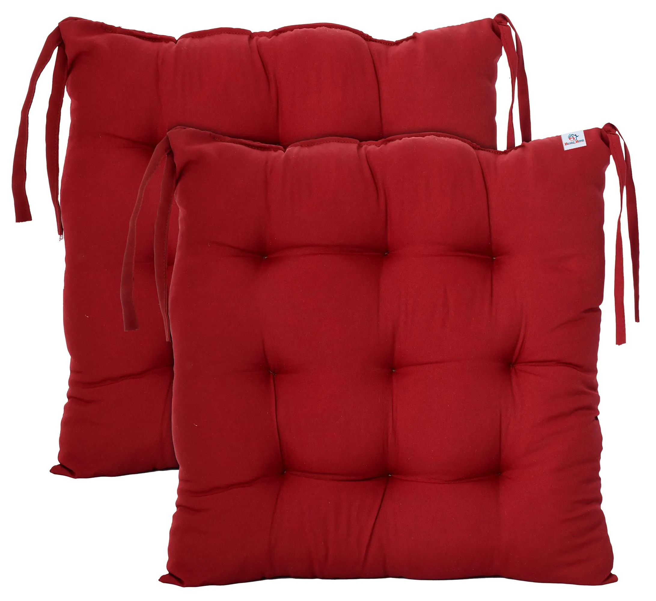 Heart Home Square Chair Pad/Cushion|Quilted Microfiber Fabric & Solid Color|Soft & Comfortable Sitting|Size 45 x 45 x 1CM, Pack of 2 (Maroon)