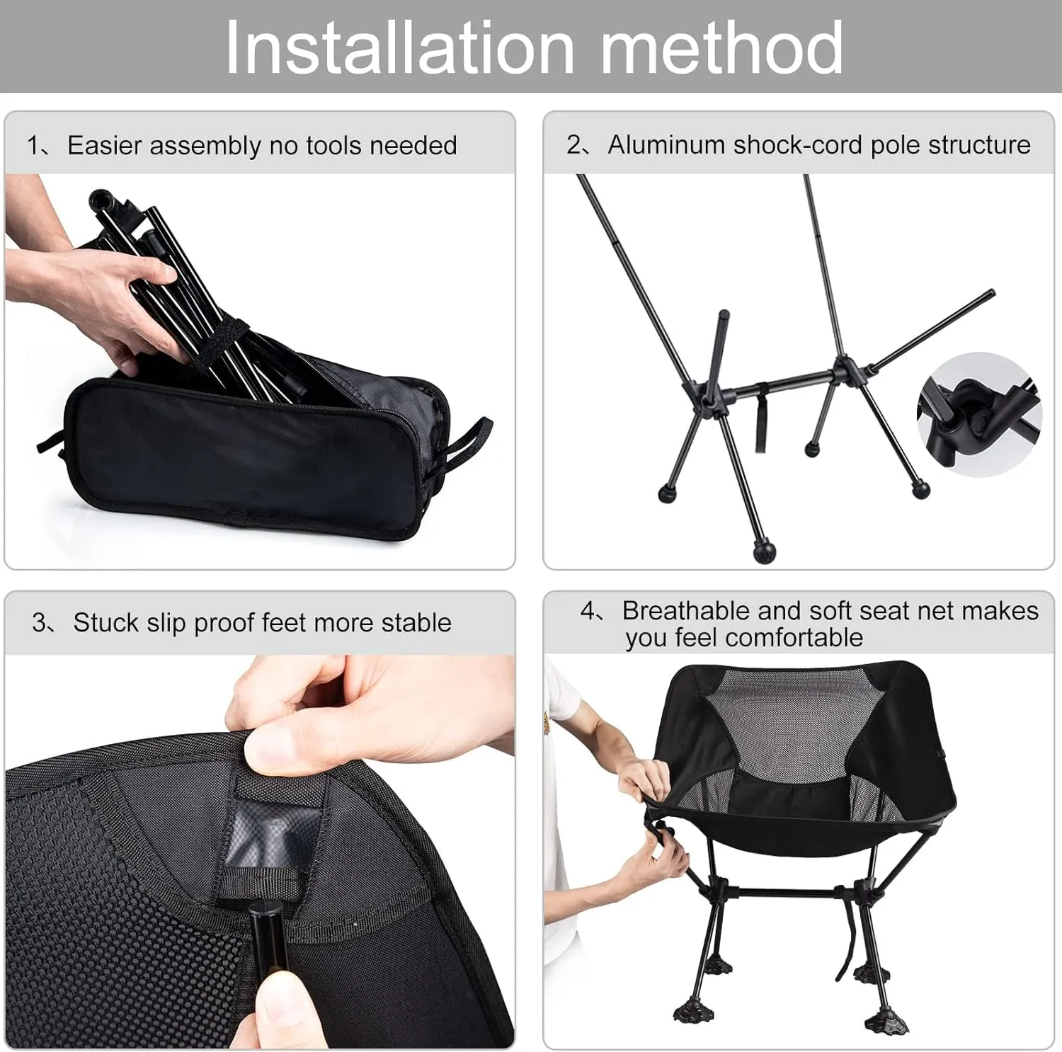 Heavy Duty Portable Camping Chair with Anti-Slip Large Feet & Carry Bag for Outdoor Camping & Hiking