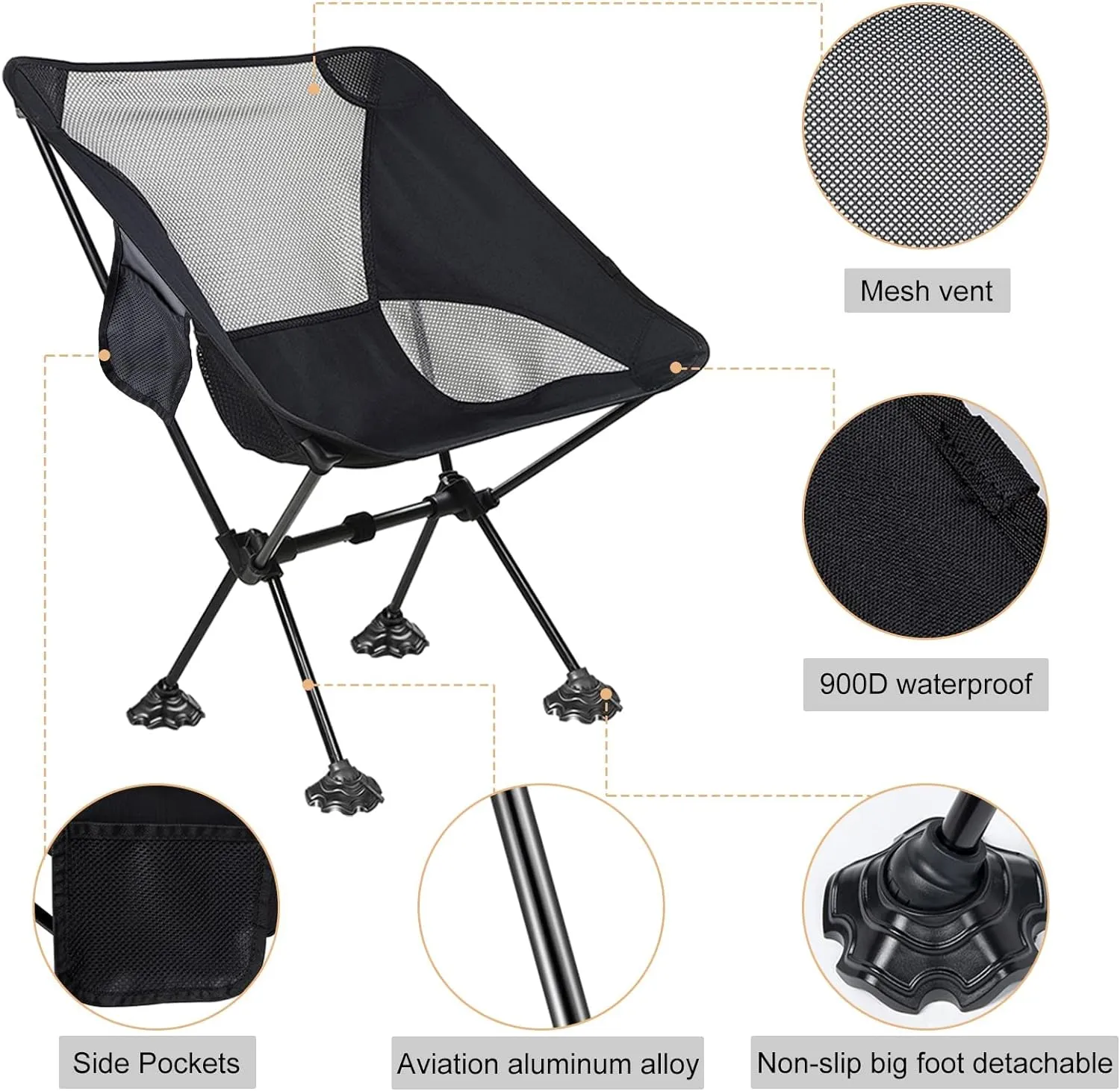 Heavy Duty Portable Camping Chair with Anti-Slip Large Feet & Carry Bag for Outdoor Camping & Hiking