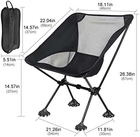 Heavy Duty Portable Camping Chair with Anti-Slip Large Feet & Carry Bag for Outdoor Camping & Hiking