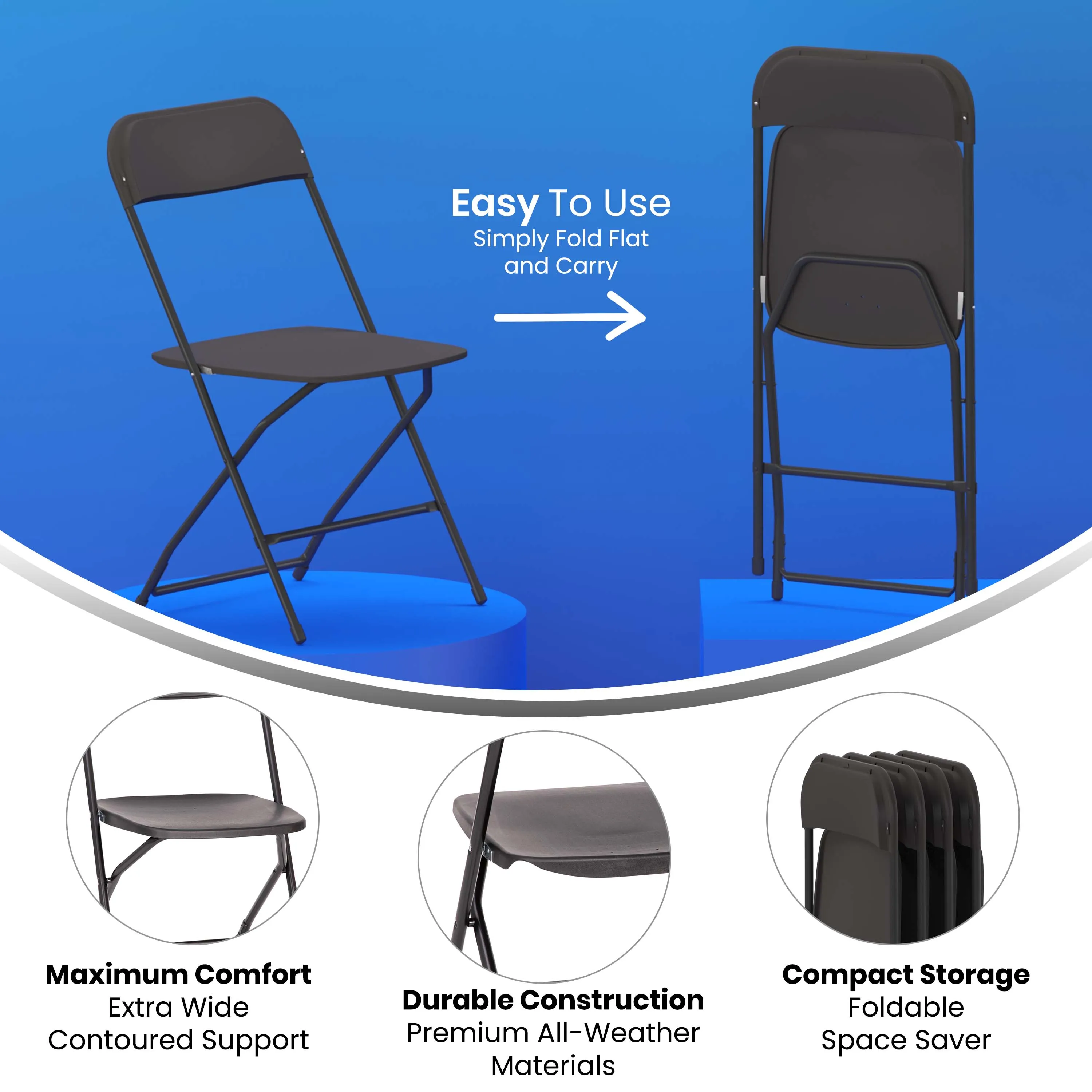 Hercules Big and Tall Commercial Folding Chair - Extra Wide 650LB. Capacity - Durable Plastic