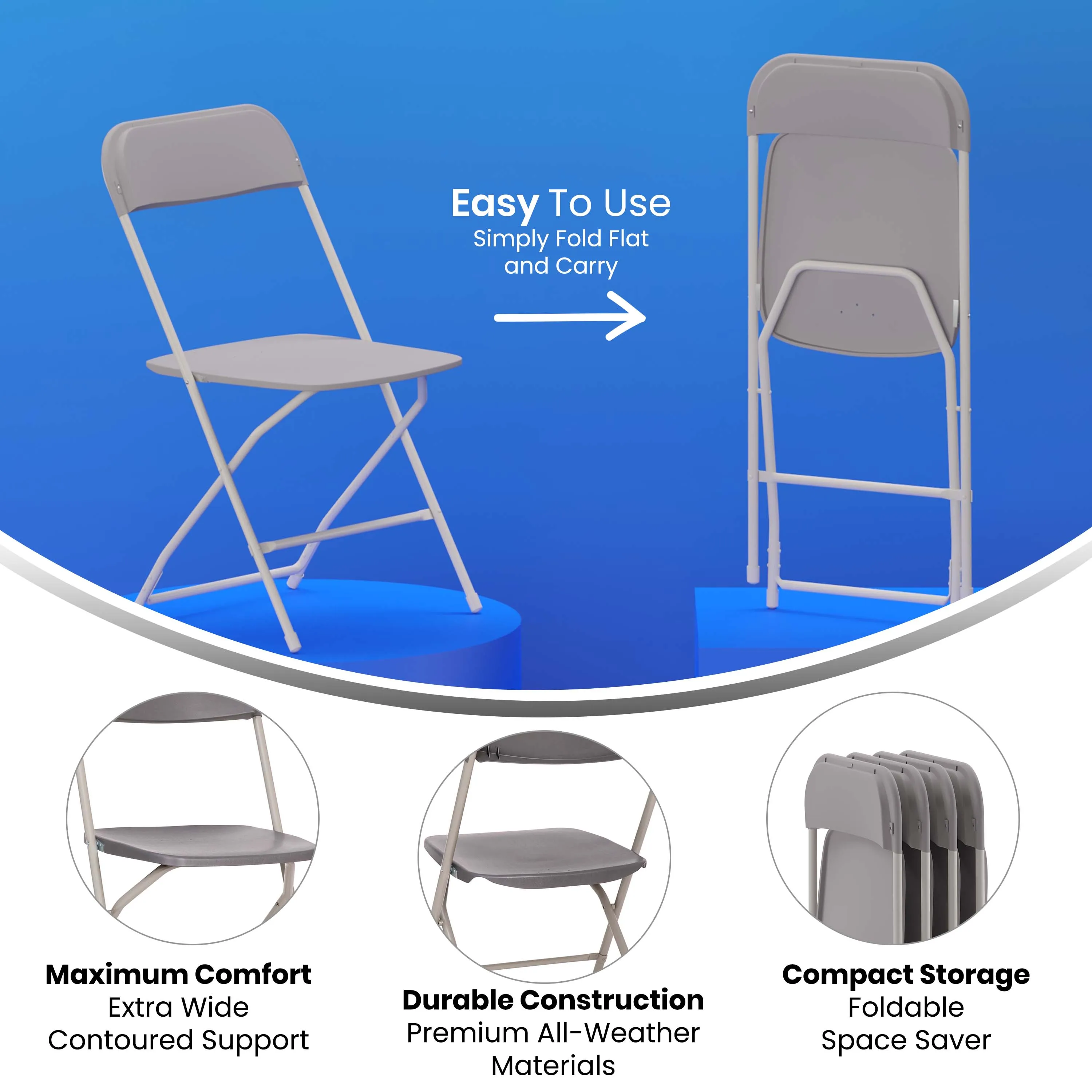 Hercules Big and Tall Commercial Folding Chair - Extra Wide 650LB. Capacity - Durable Plastic