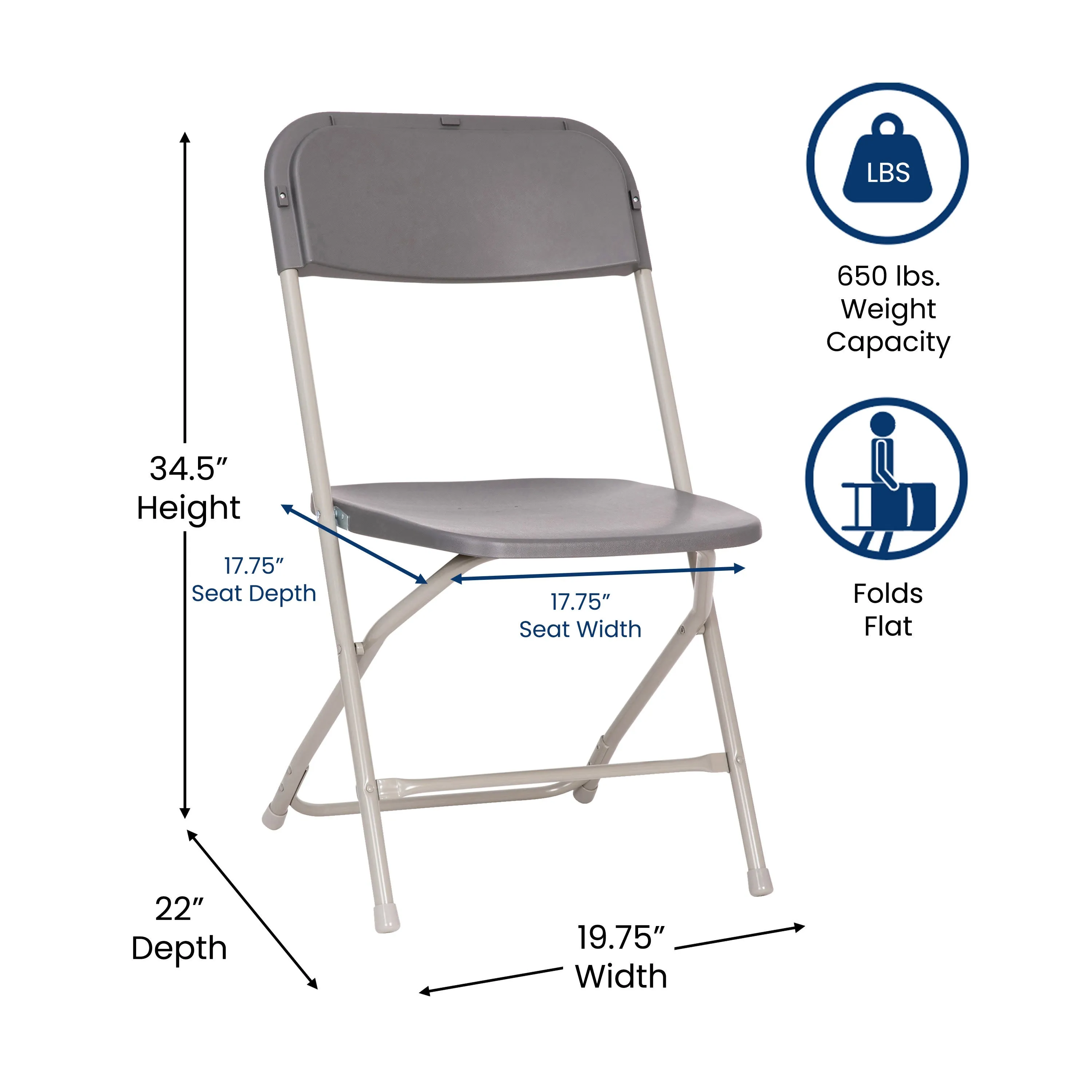 Hercules Big and Tall Commercial Folding Chair - Extra Wide 650LB. Capacity - Durable Plastic