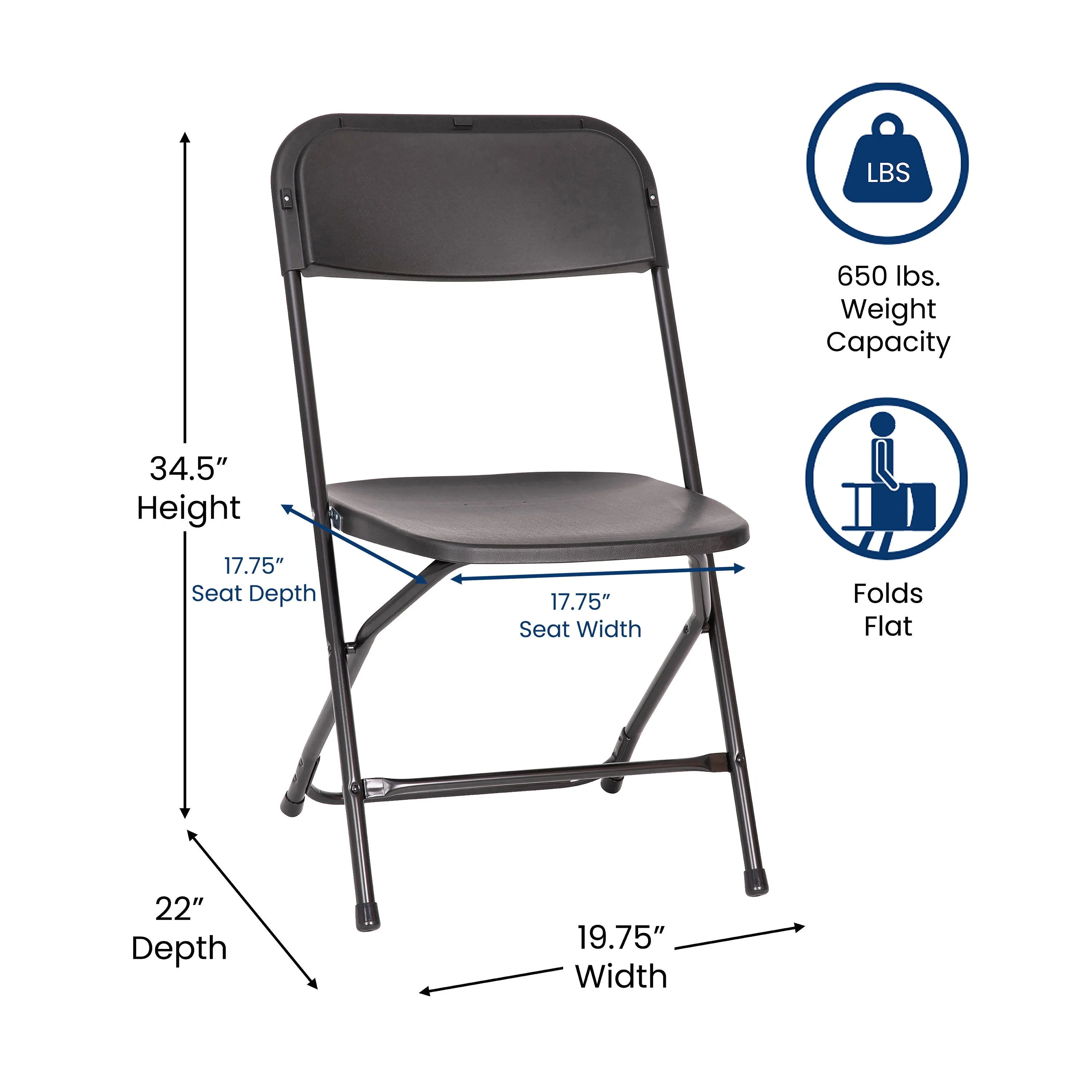 Hercules Big and Tall Commercial Folding Chair - Extra Wide 650LB. Capacity - Durable Plastic