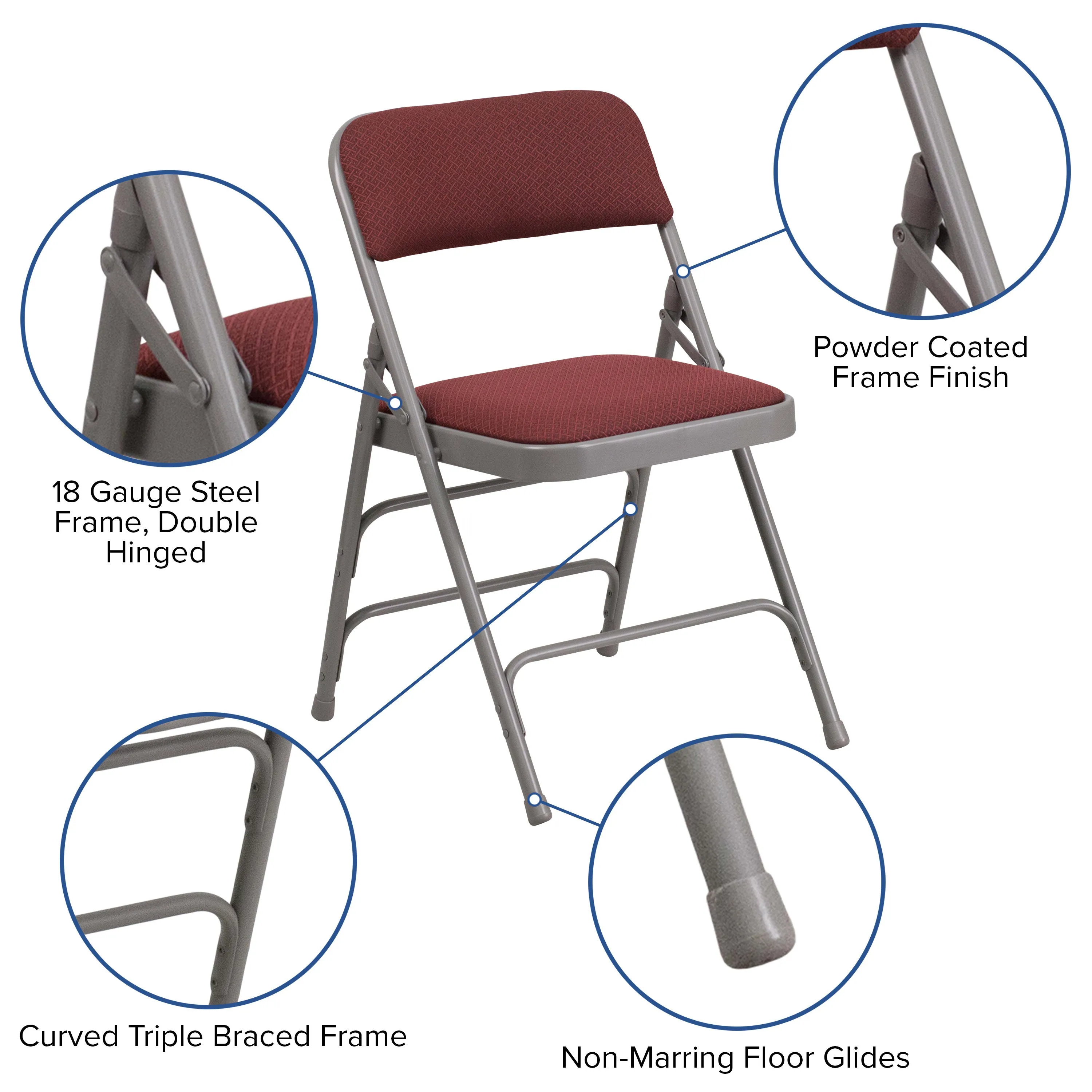 HERCULES Series Curved Triple Braced & Double Hinged Fabric Upholstered Metal Folding Chair