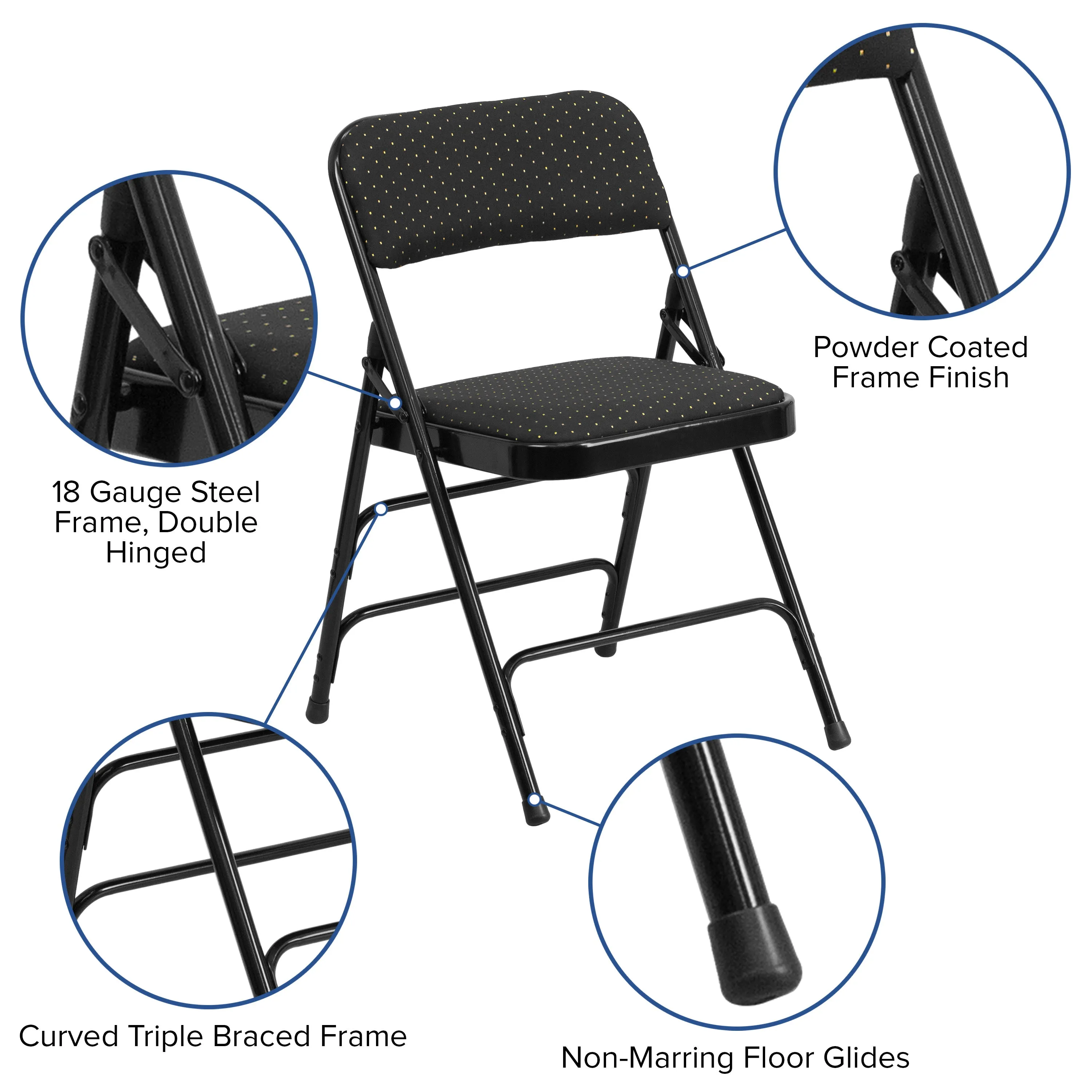 HERCULES Series Curved Triple Braced & Double Hinged Fabric Upholstered Metal Folding Chair