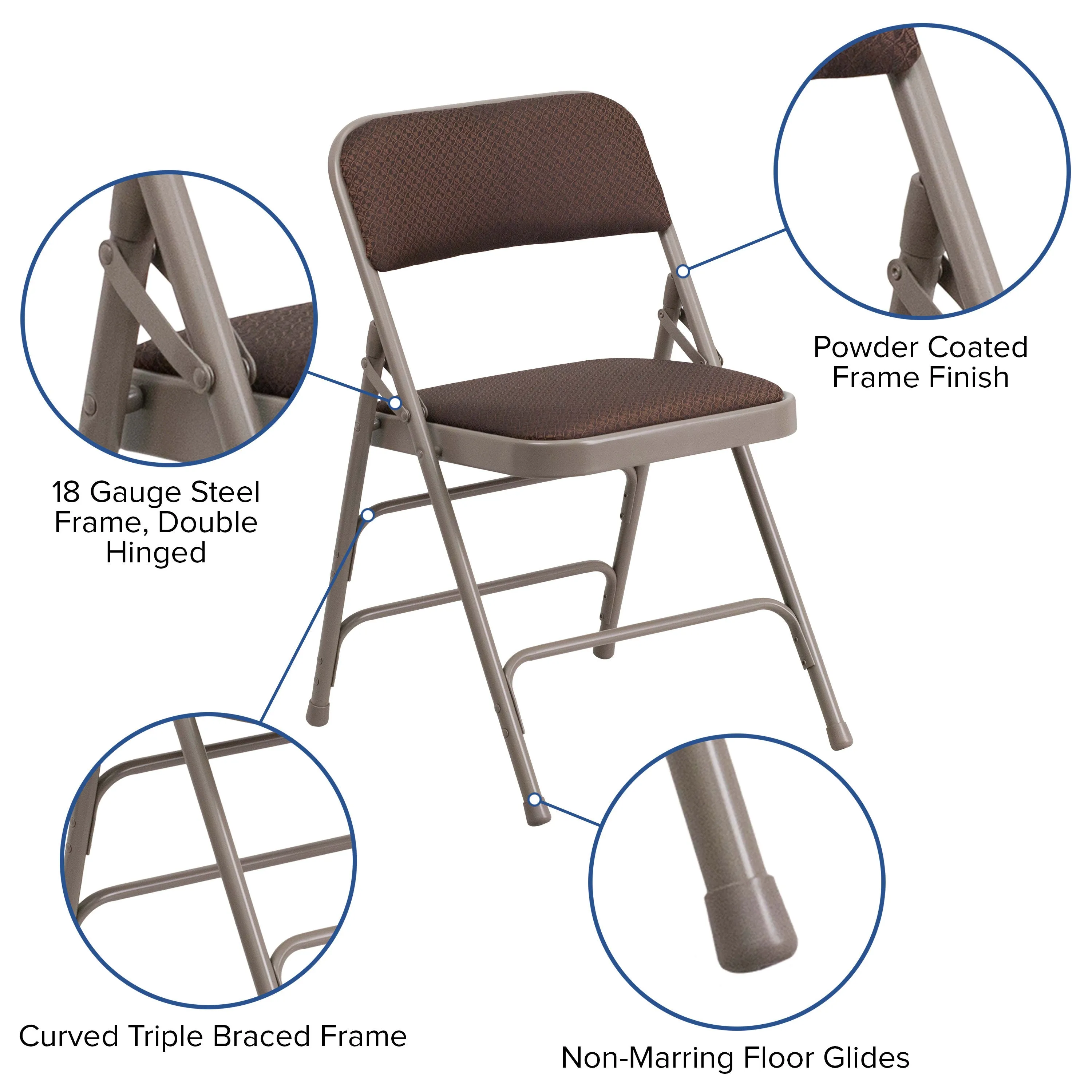 HERCULES Series Curved Triple Braced & Double Hinged Fabric Upholstered Metal Folding Chair