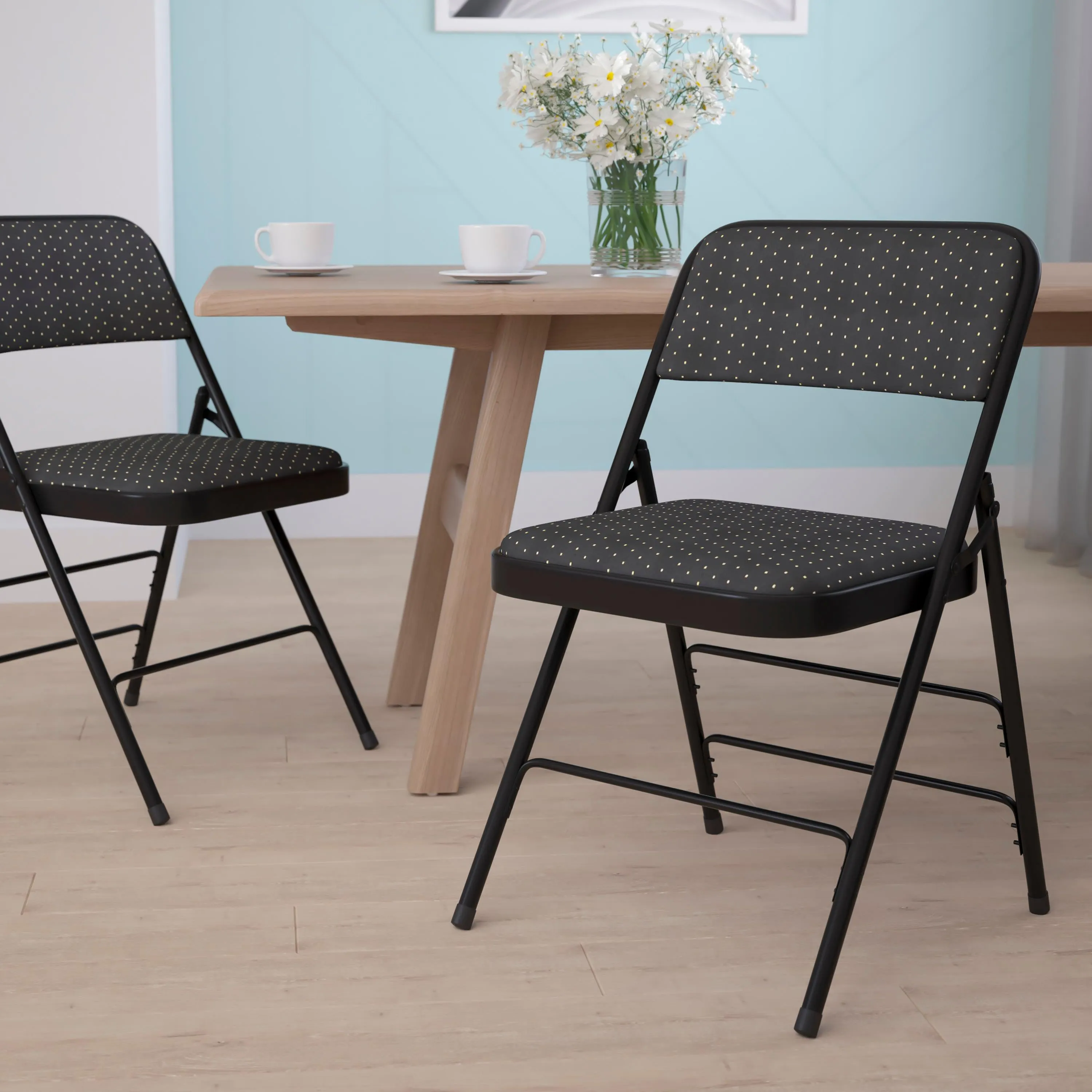 HERCULES Series Curved Triple Braced & Double Hinged Fabric Upholstered Metal Folding Chair