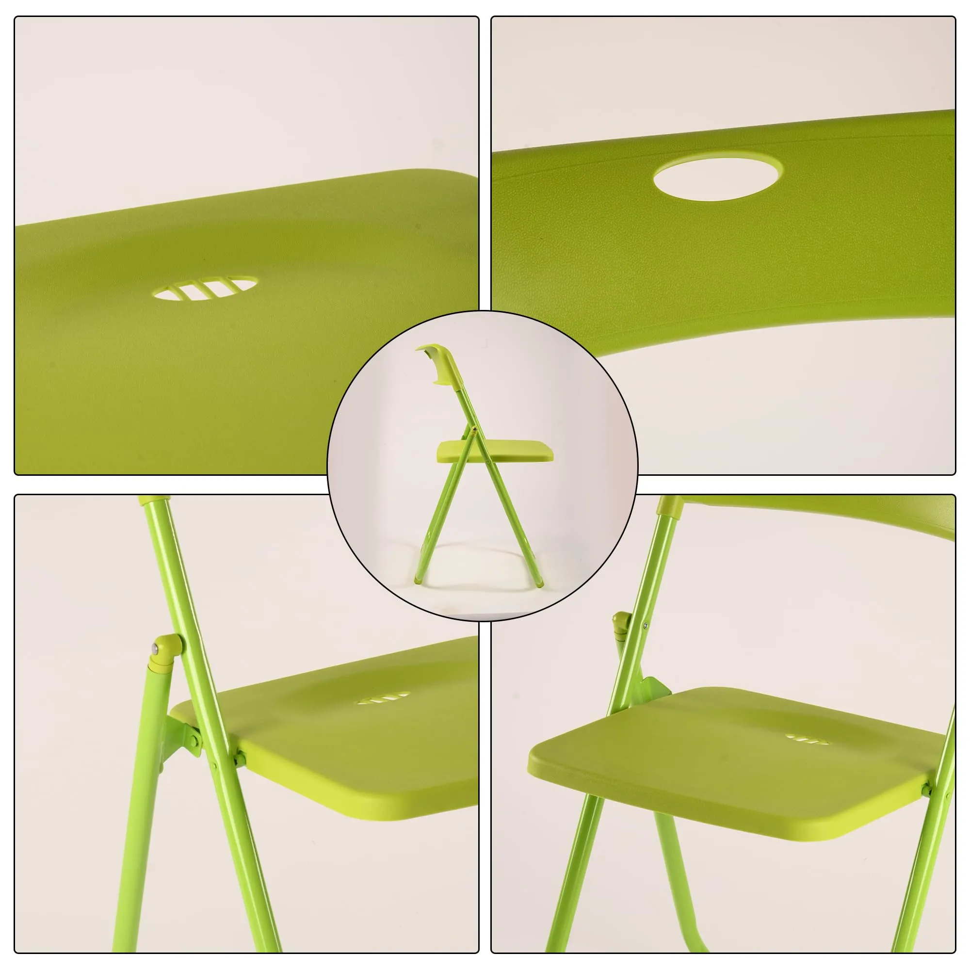 Homestic Folding Chair for Home | Iron Frame & PP Plastic Seat | Lightweight, Portable, Balcony, Garden, Camping Chair | Anti Slip Legs | Indoor Outdoor Chair | Green | 44 * 42 * 75cm