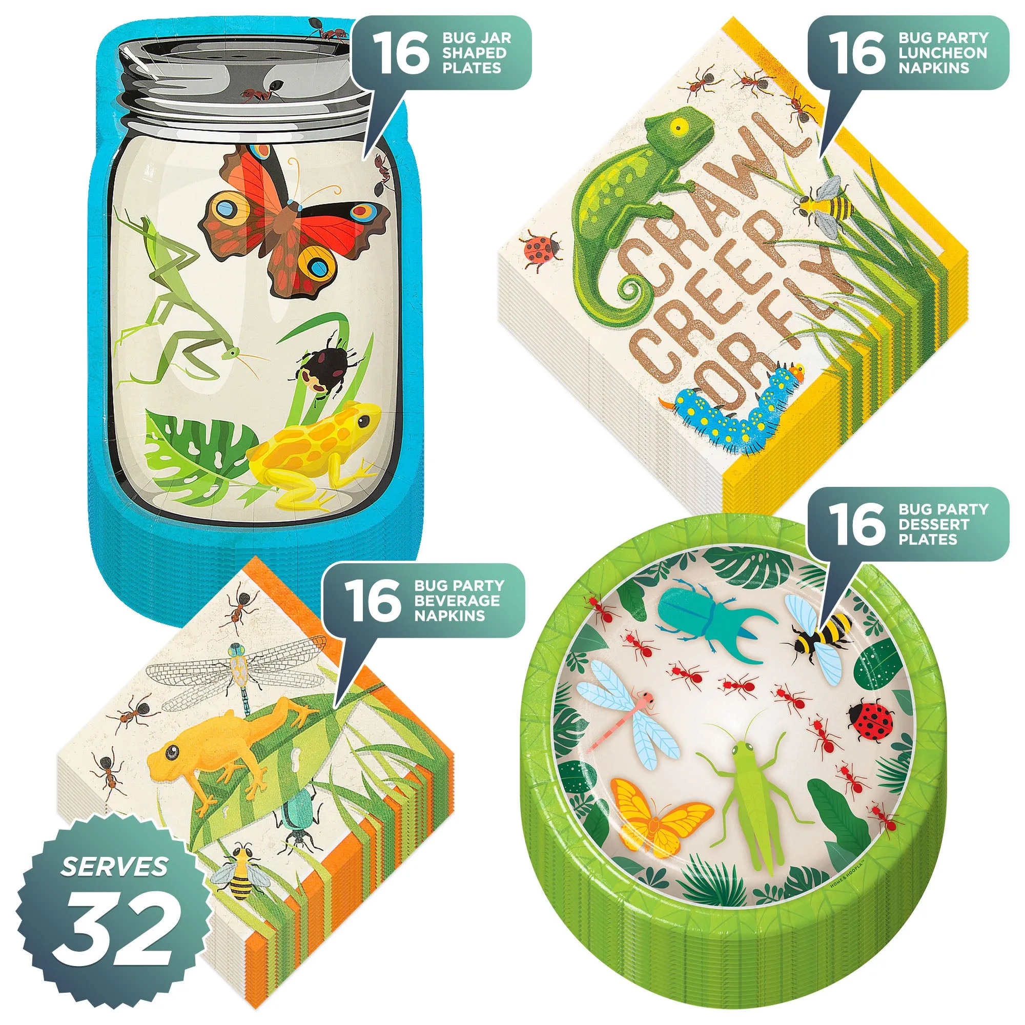 Insect & Bug Party Supplies - Backyard Bug Mix of Paper Plates, and Napkins (Serves 32)