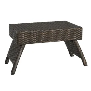 Iwicker Outdoor Patio Folding Wicker Side Table, Steel Frame, Brown