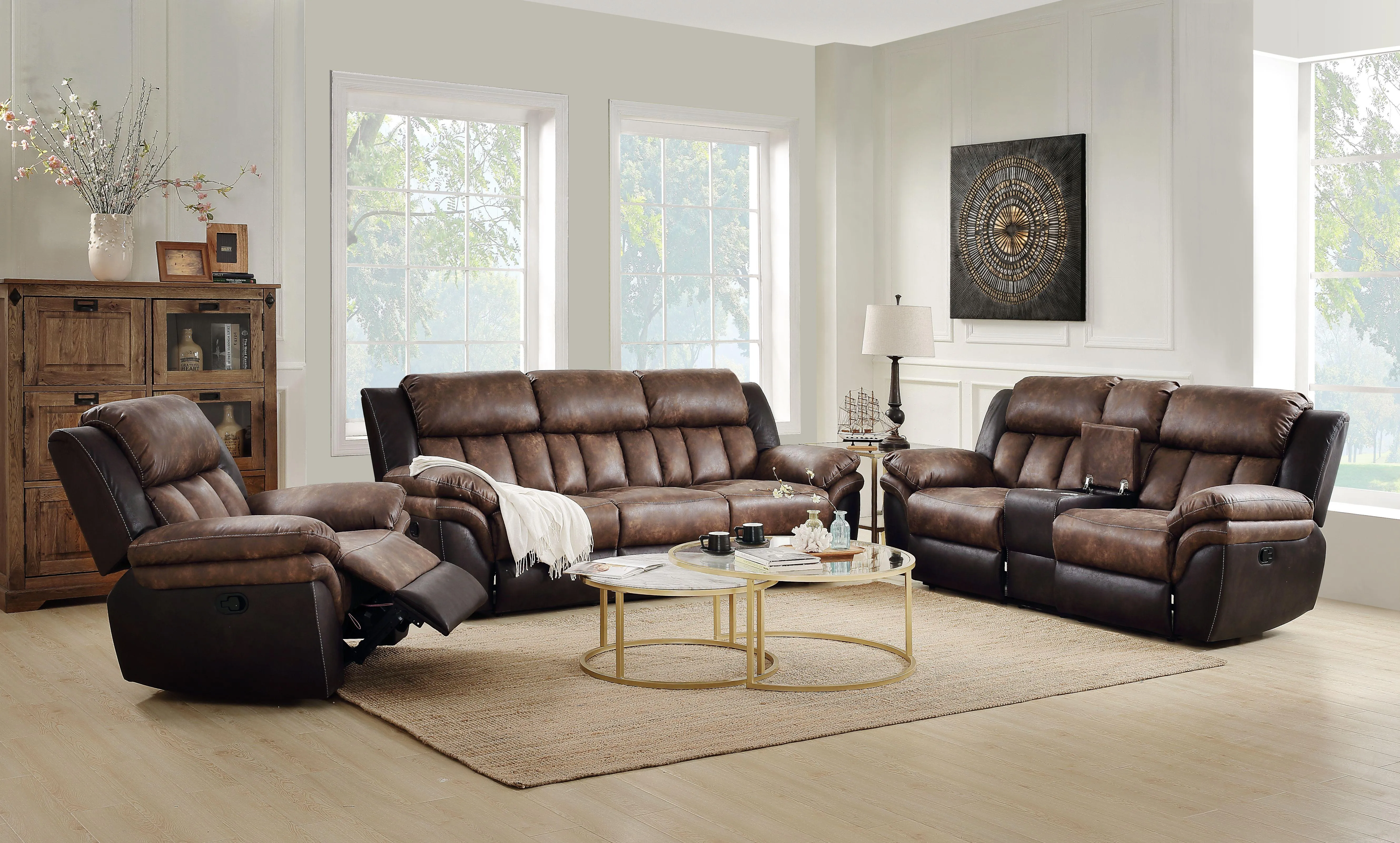 Jaylen Toffee & Espresso Polished Microfiber Sofa (Motion)