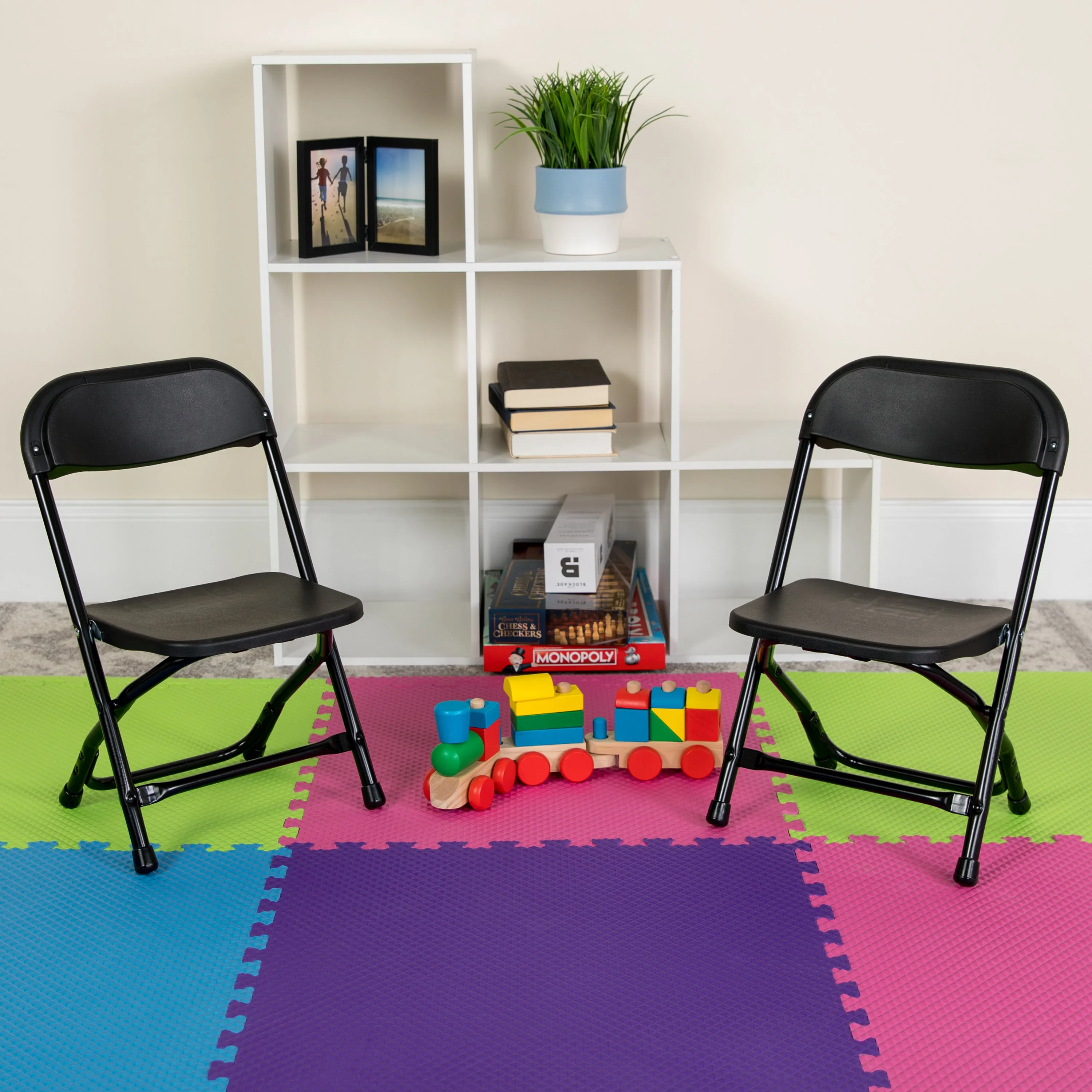 Kids Black Folding Chair 2-Y-KID-BK-GG