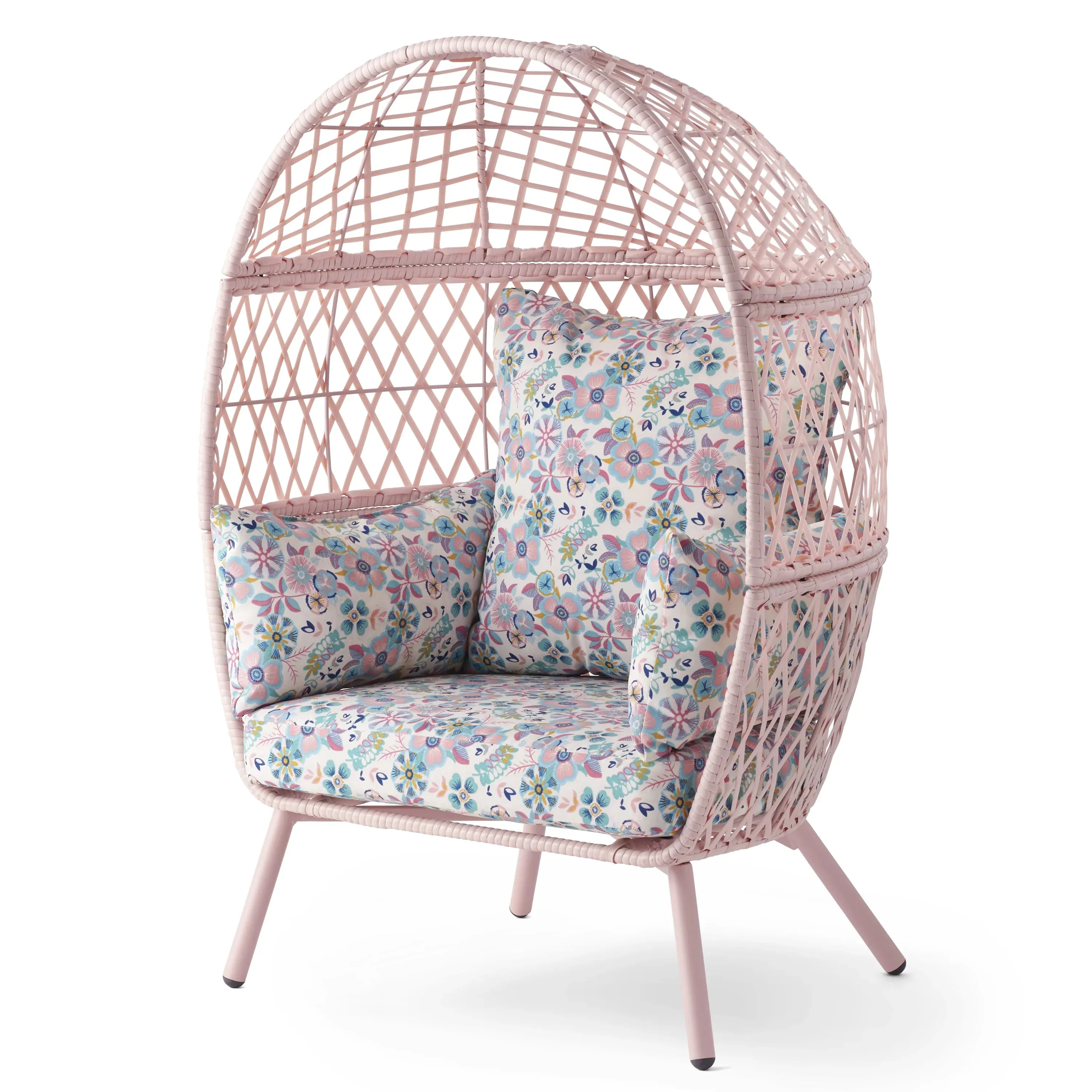 Kid's Ventura Outdoor Wicker Stationary Egg Chair with Cream Cushions