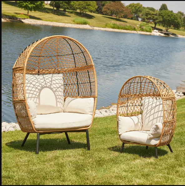 Kid's Ventura Outdoor Wicker Stationary Egg Chair with Cream Cushions