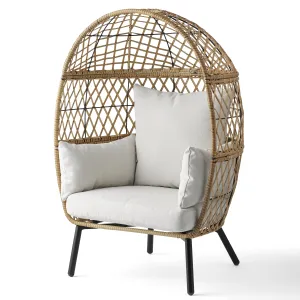 Kid's Ventura Outdoor Wicker Stationary Egg Chair with Cream Cushions