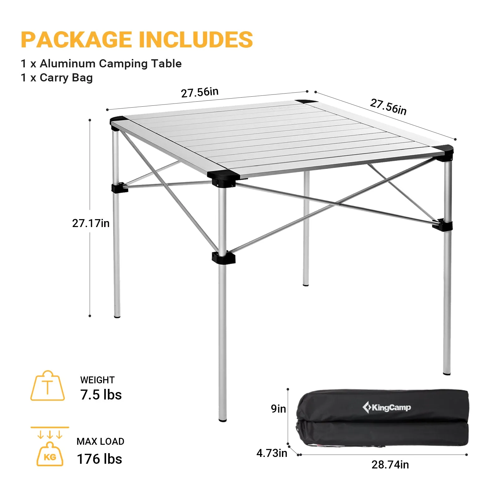 KingCamp 2-4 Person Aluminum Roll Up Camping Table