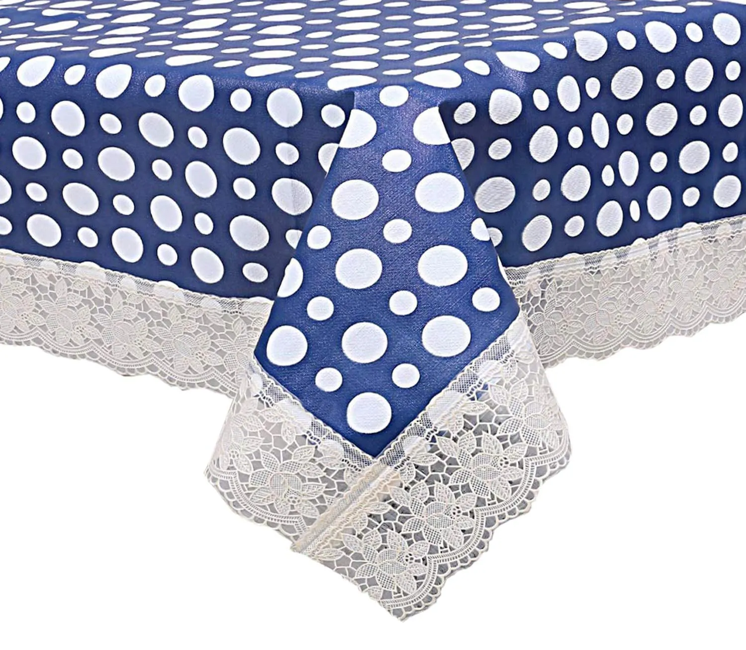 Kuber Industries Dot Design PVC 4 Seater Center Table Cover 40"x60" (Blue & White)-HS43KUBMART25571, Standard