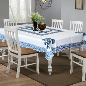 Kuber Industries Floral Print Polyester Dining Table Cover/Table Cloth for Home Decorative Luxurious 6 Seater, 60"x90" (Blue) 54KM4275