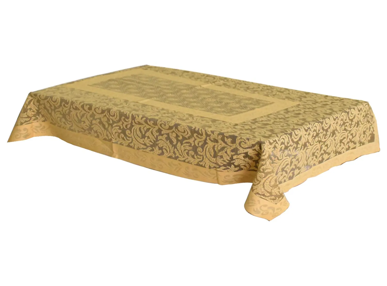 Kuber Industries Leaf Design Cotton Center Table Cover/Table Cloth for Home Decorative Luxurious 4 Seater, 60"x40" (Golden)