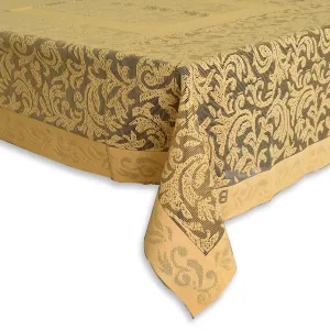 Kuber Industries Leaf Design Cotton Center Table Cover/Table Cloth for Home Decorative Luxurious 4 Seater, 60"x40" (Golden)