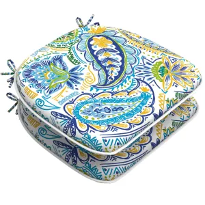 LVTXIII Outdoor Seat Cushions Patio 16"x17" Paisley Blue (Set of 2)