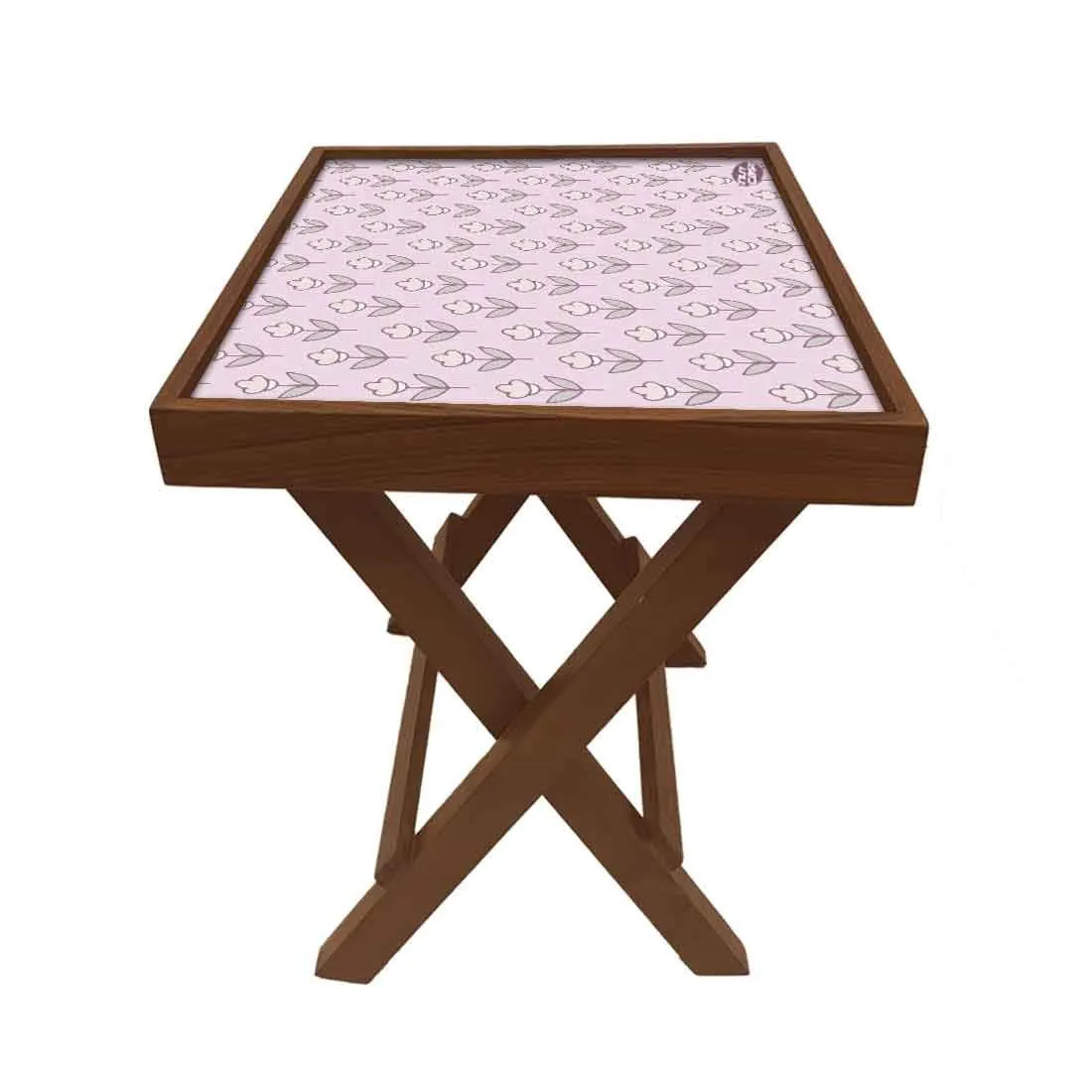 Nutcase Designer Teak Wood Side Table Folding Wooden Bedside Coffee Outdoor Picnic Table - Flower Pink Shade