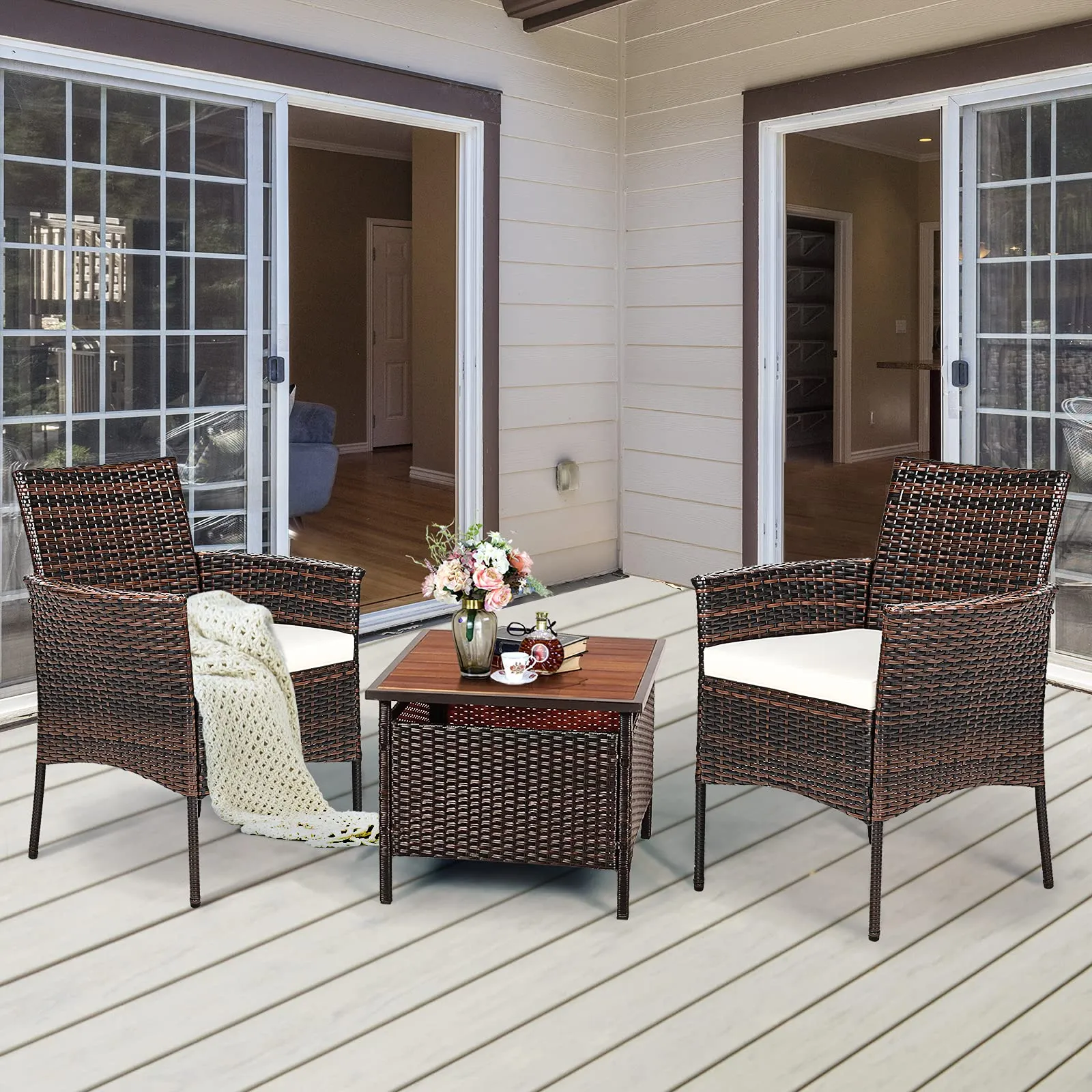 Outdoor PE Rattan Armchairs with Removable Cushions