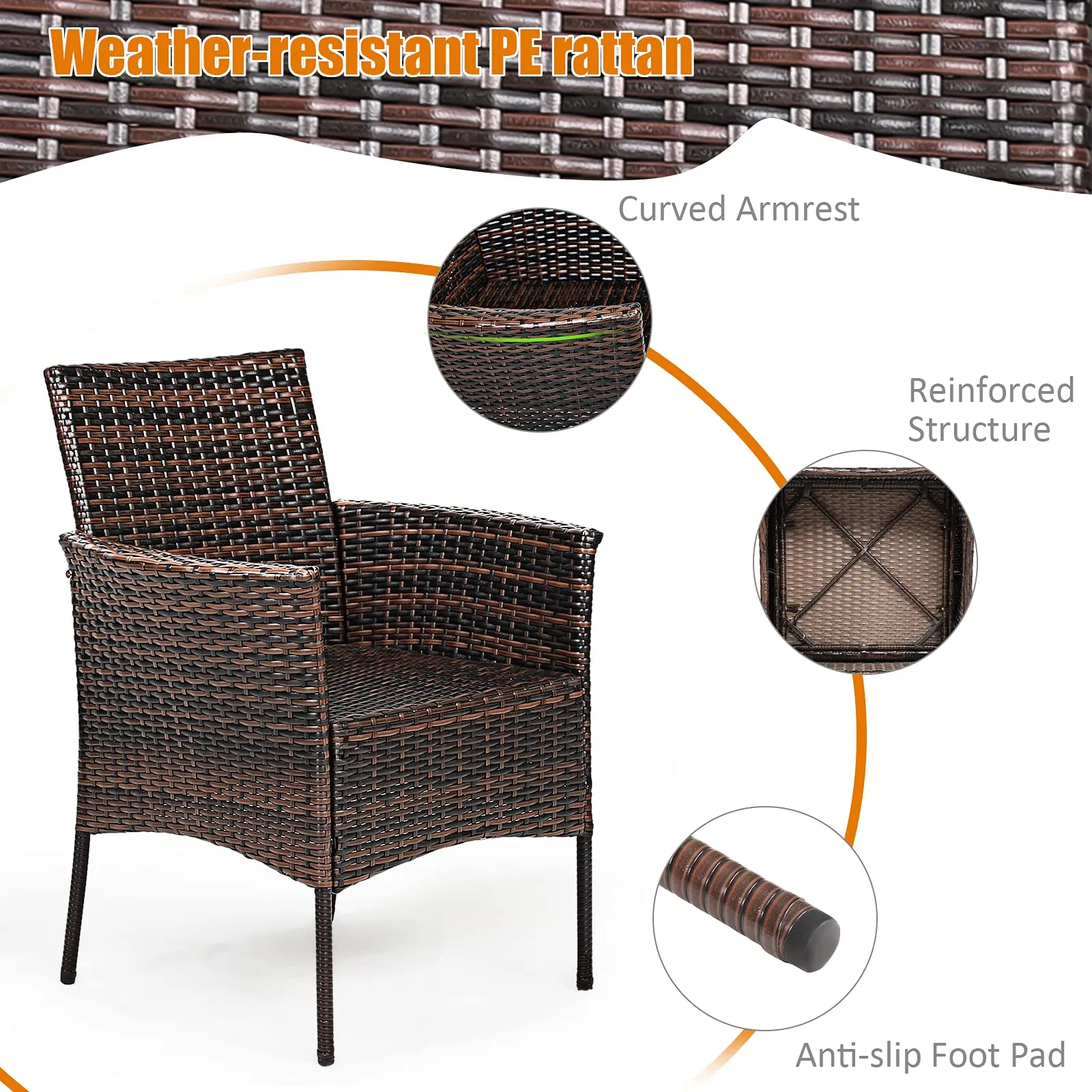 Outdoor PE Rattan Armchairs with Removable Cushions