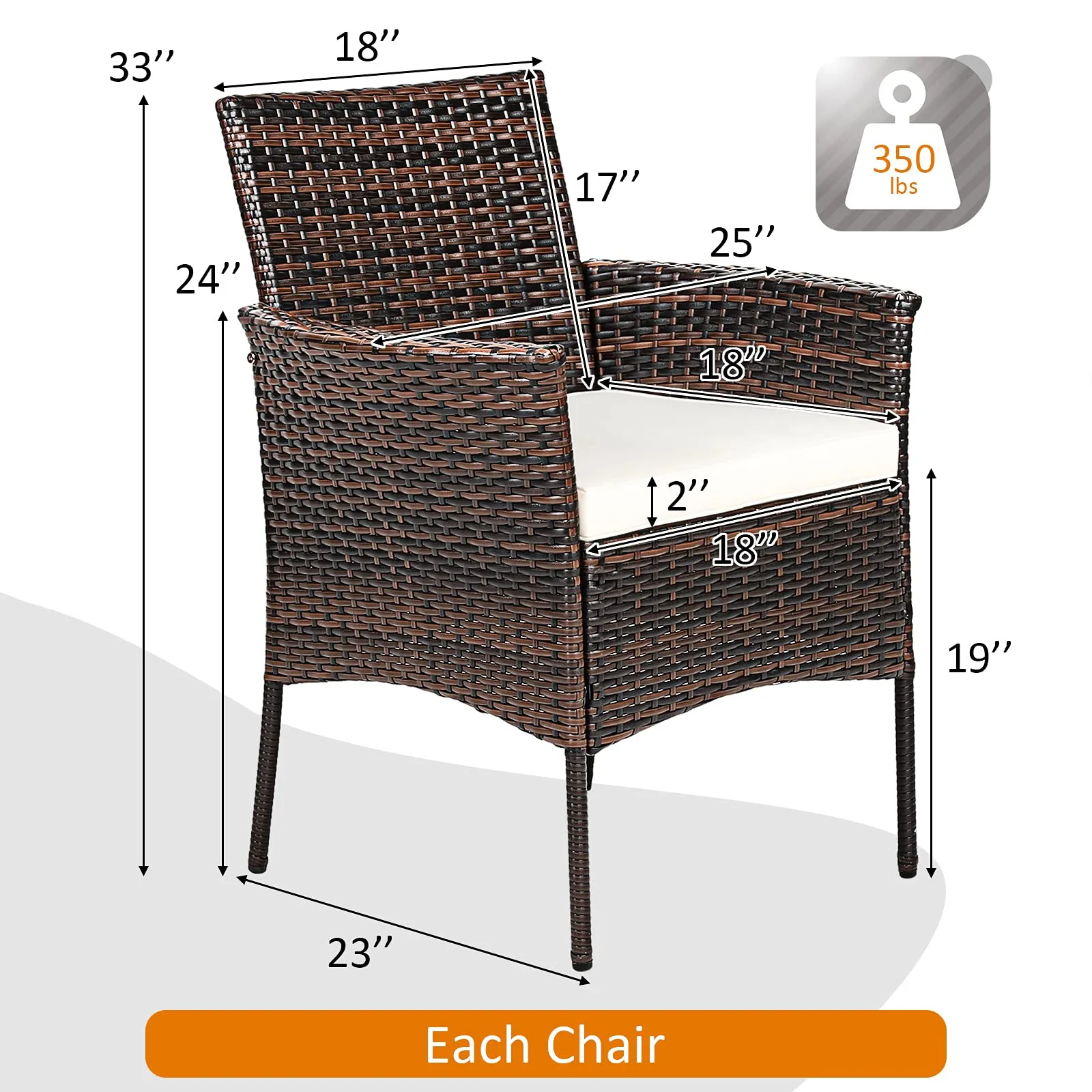 Outdoor PE Rattan Armchairs with Removable Cushions