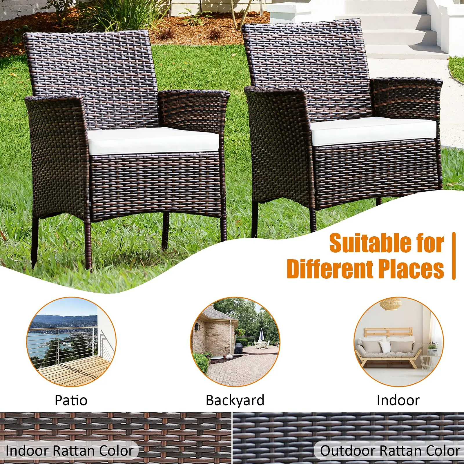 Outdoor PE Rattan Armchairs with Removable Cushions