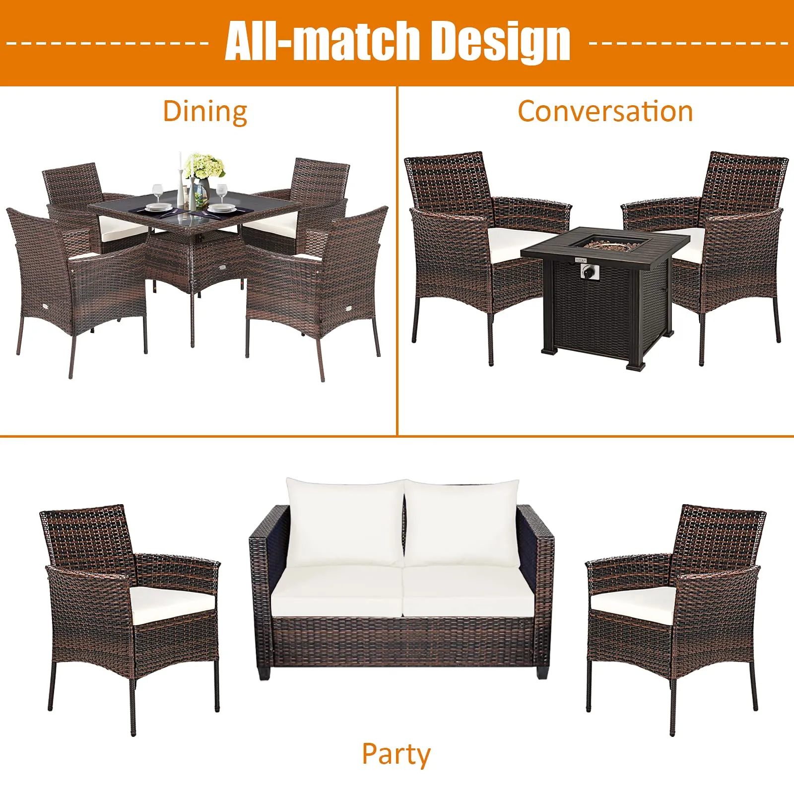 Outdoor PE Rattan Armchairs with Removable Cushions