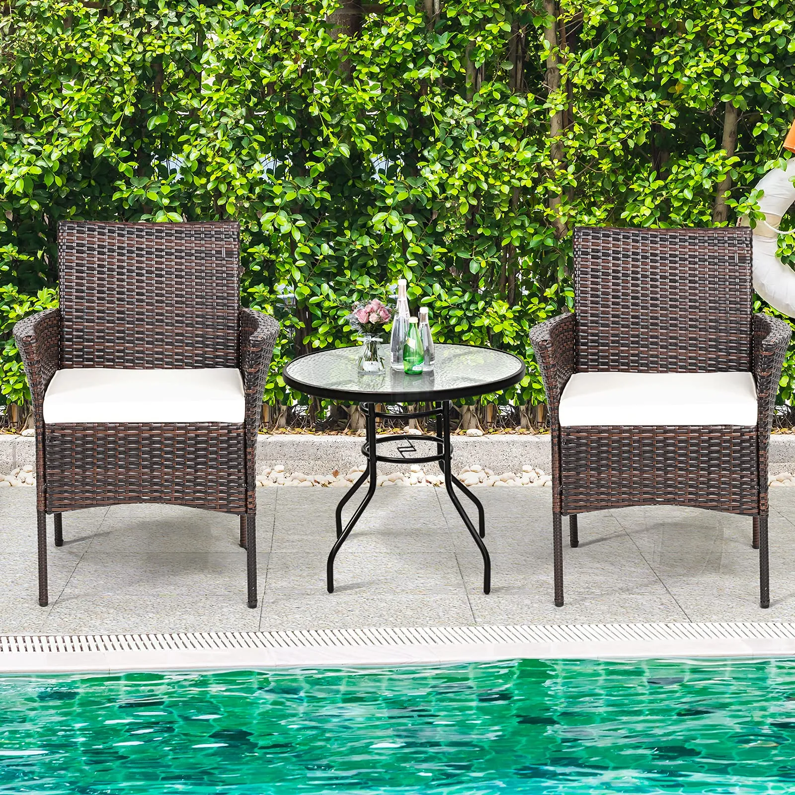 Outdoor PE Rattan Armchairs with Removable Cushions