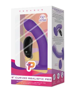 Pegasus 6-Inch Rechargeable Curved Peg with Adjustable Harness and Remote Control Set - Purple