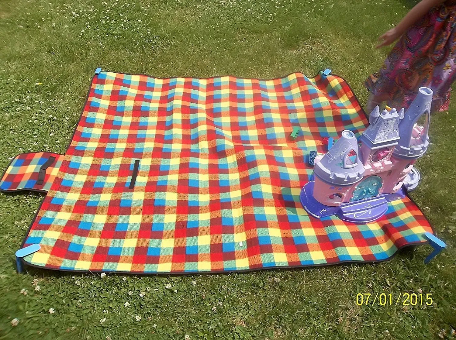 Picnic Blanket Waterproof Outdoor Mat 50 X 58 Inch - Free Blanket Fastener Pegs - Soft Fleece Top Mat with Carrying Handle-Folds Small Great for Camping Mat, Blanket For Beach (Orange and Red Pattern)