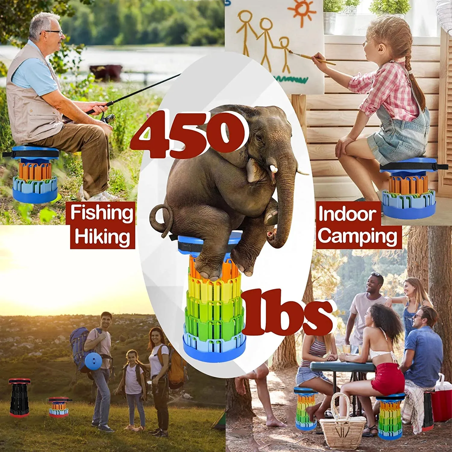 RATAVA Outdoor Portable Folding Stool, Camping, Hiking, Fishing, Picnic Chair Seat Table, Round Foldable Stool for Kids Adults Home, Office, Garden, Traveling (Color Will be Sent as per avaibility)