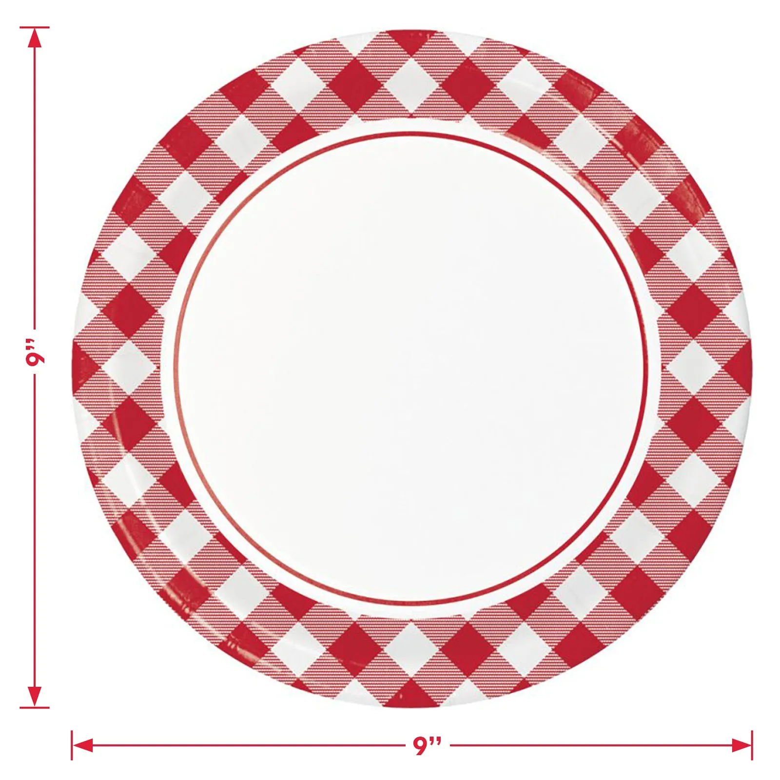 Red and White Checkered Plaid Picnic Party Round Paper Dinner Plates with BBQ Grill Lunch Napkins (Serves 32)