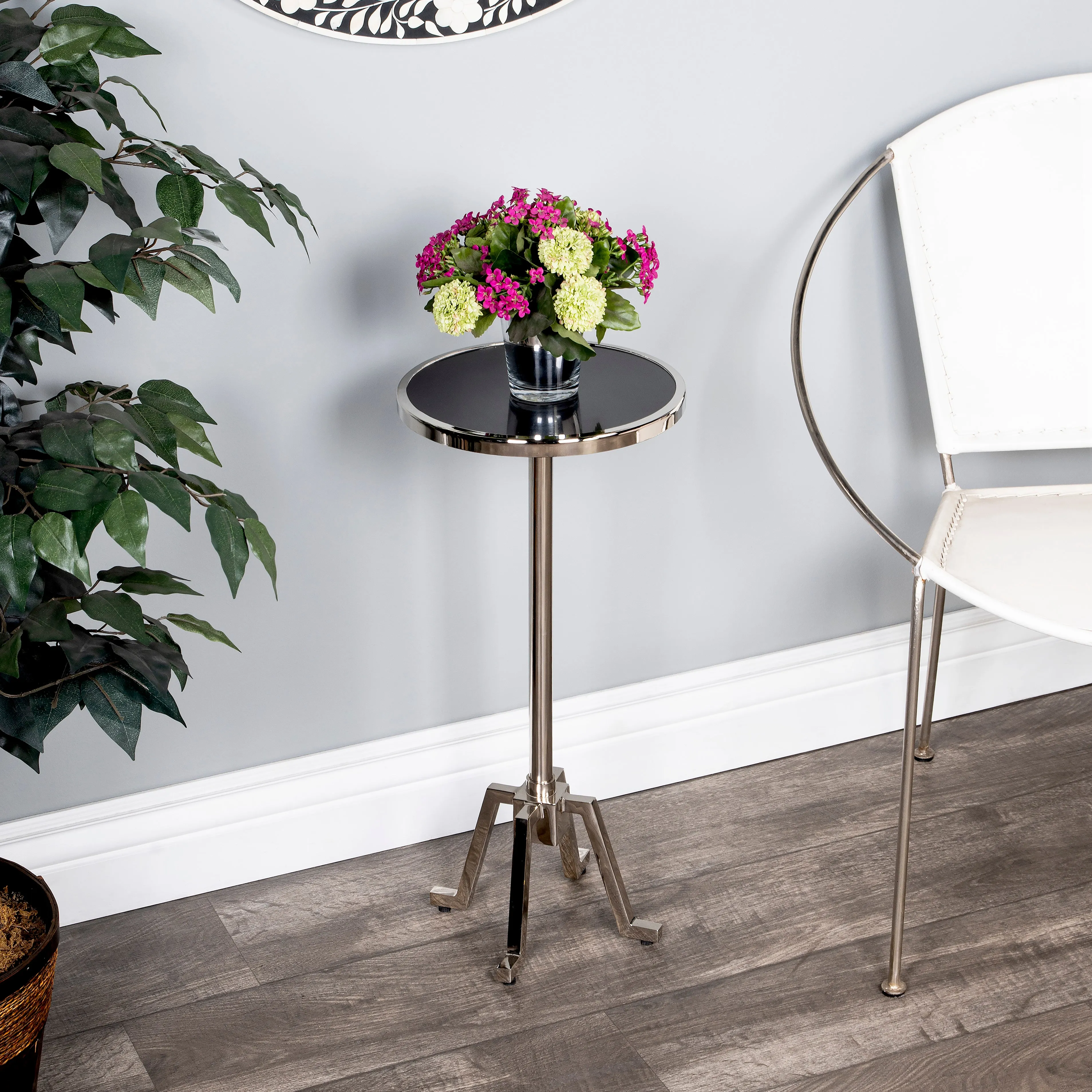 Sash Metal & Marble Side Table in Silver  5491220