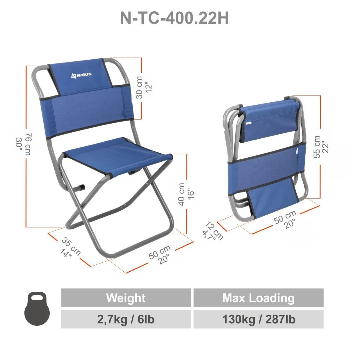 Set of Two Outdoor Portable Folding Tourist Chairs