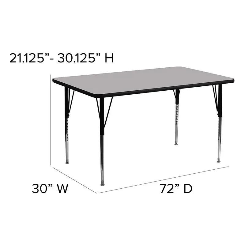 Sydney 30''W x 72''L Rectangular Thermal Laminate Activity Table - Standard Height Adjustable Legs