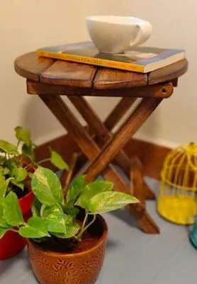 SZHC Wooden Folding Round Tea Coffee Side Table - Brown